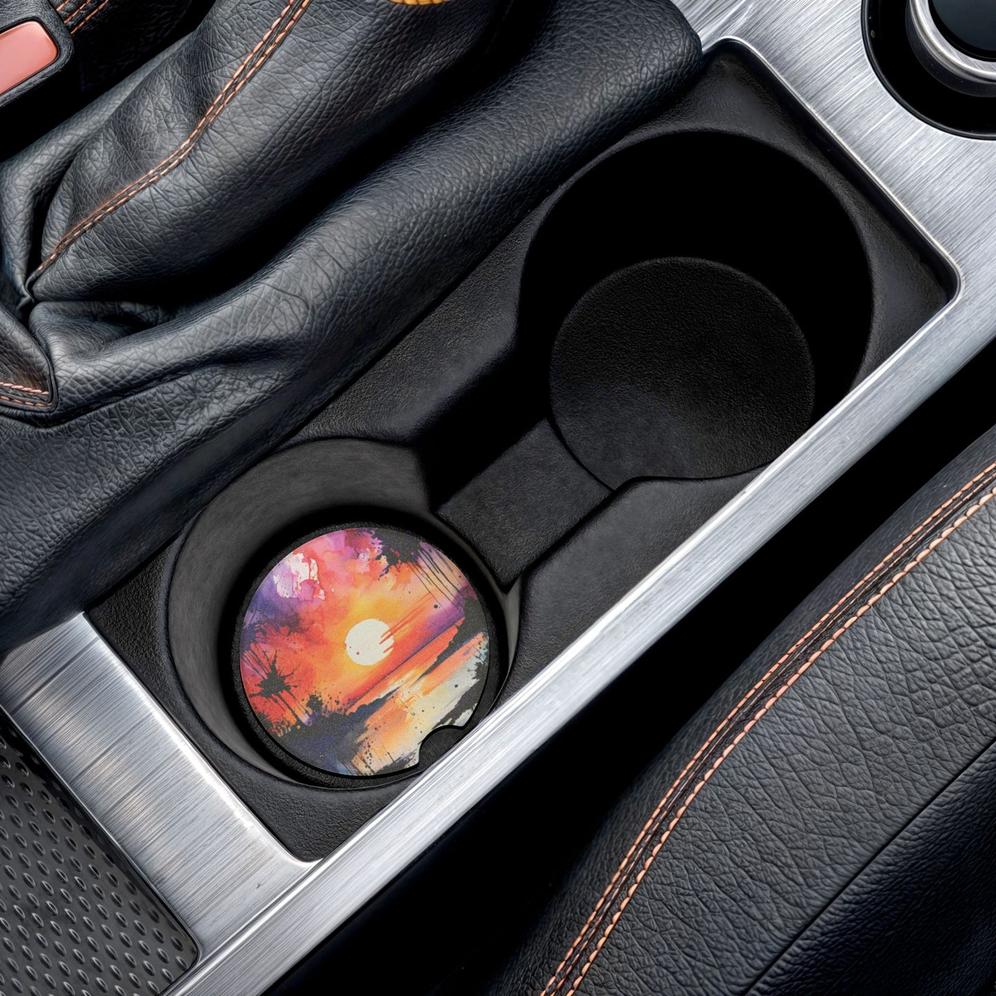 Sunset Beach Car Coaster — Colorful Soapstone Drink Holder for Cars