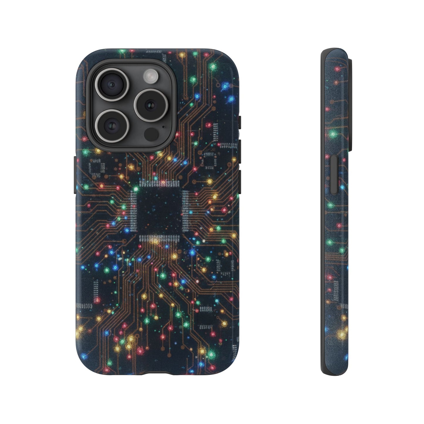 iPhone Tough Cases Phone Cases for iPhone 14\15\16\17 – Dual Layer, Matte/Glossy Finish, Wireless Charging Compatible, Circuit Board Phone Case – Colorful Microchip Tech Design, Durable Tough Case