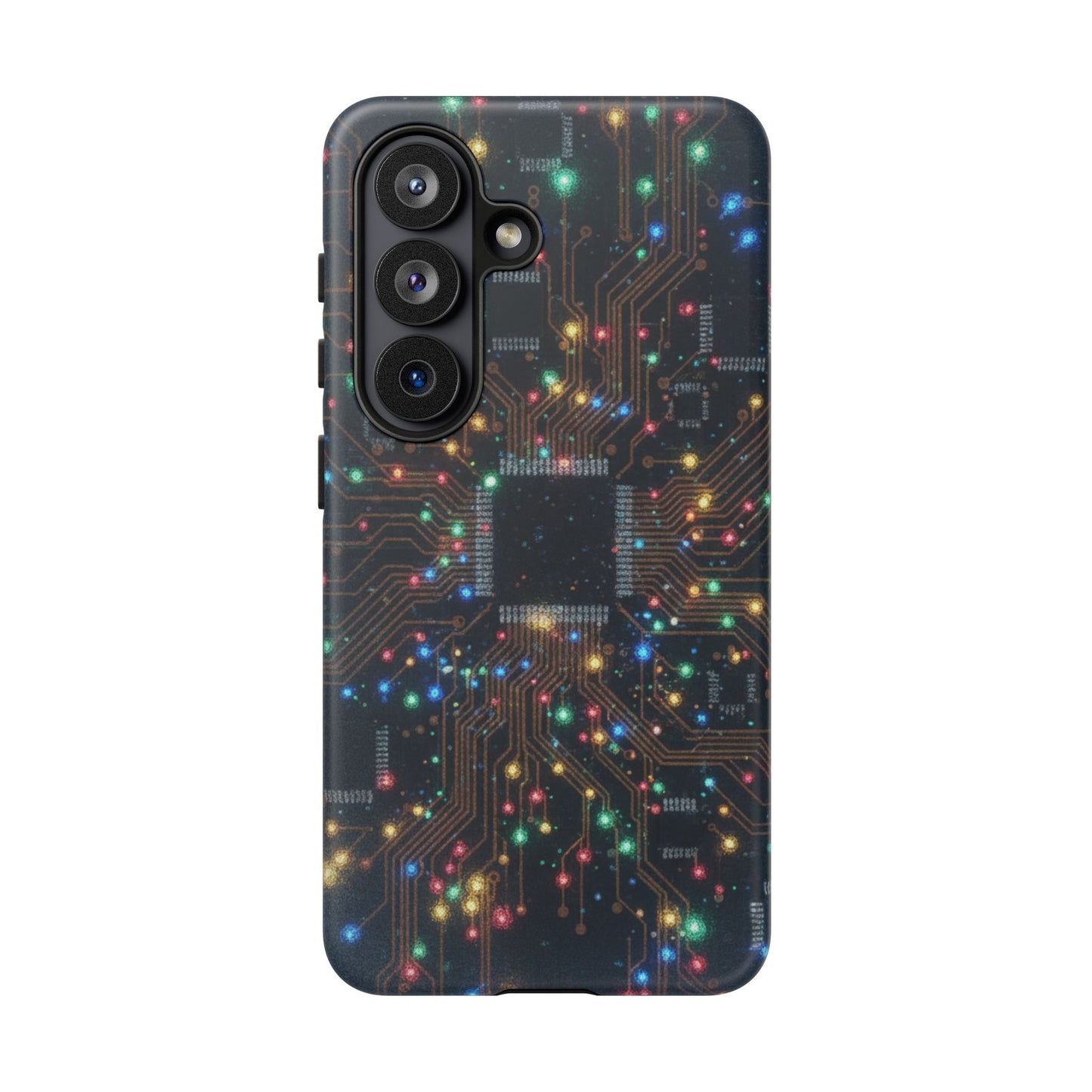 Tough Cases Phone Cases for Samsung Galaxy S25/S24/S23/S22 – Dual Layer, Matte/Glossy Finish, Wireless Charging Compatible, Circuit Board Glow Phone Case — Techy Microchip LED Design