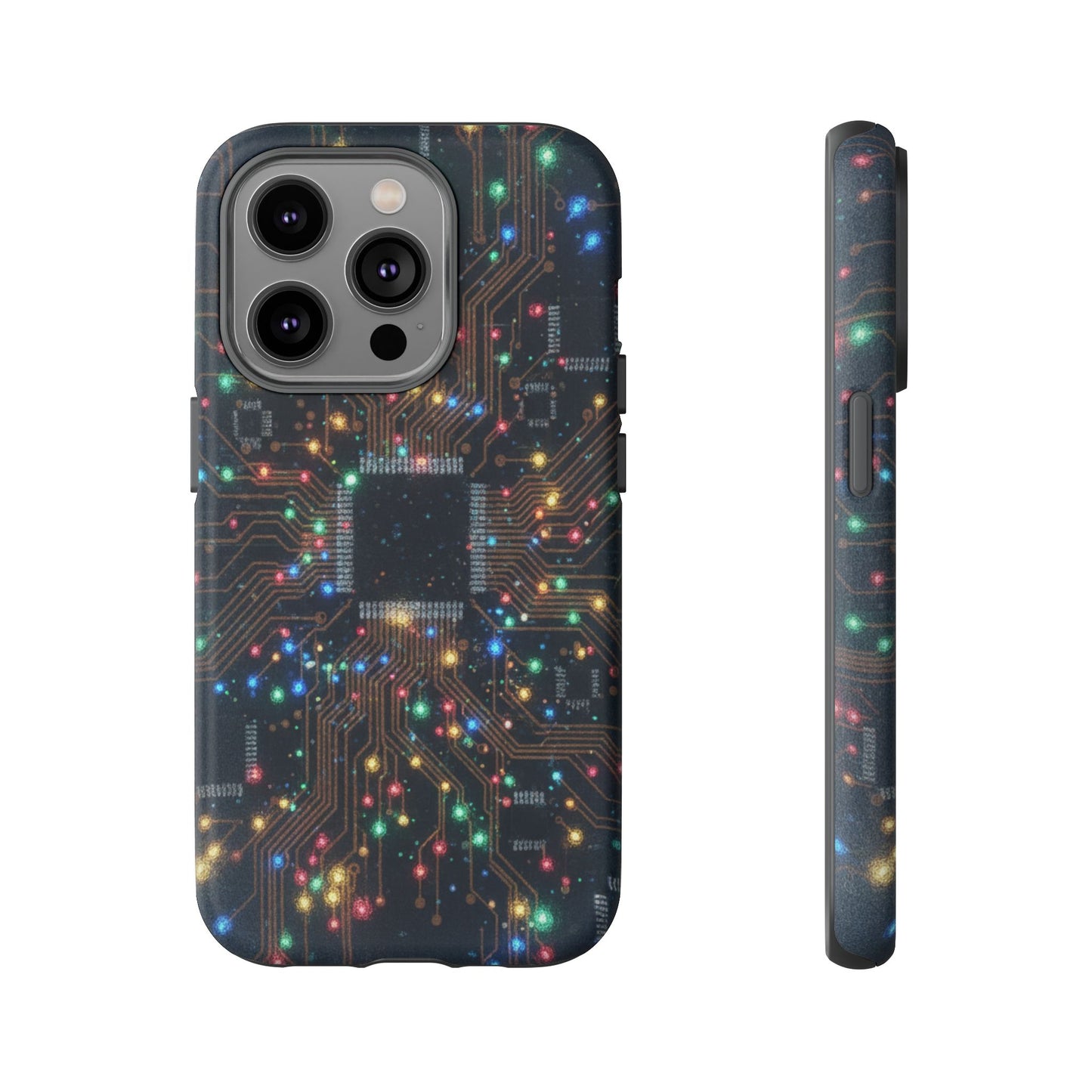iPhone Tough Cases Phone Cases for iPhone 14\15\16\17 – Dual Layer, Matte/Glossy Finish, Wireless Charging Compatible, Circuit Board Phone Case – Colorful Microchip Tech Design, Durable Tough Case