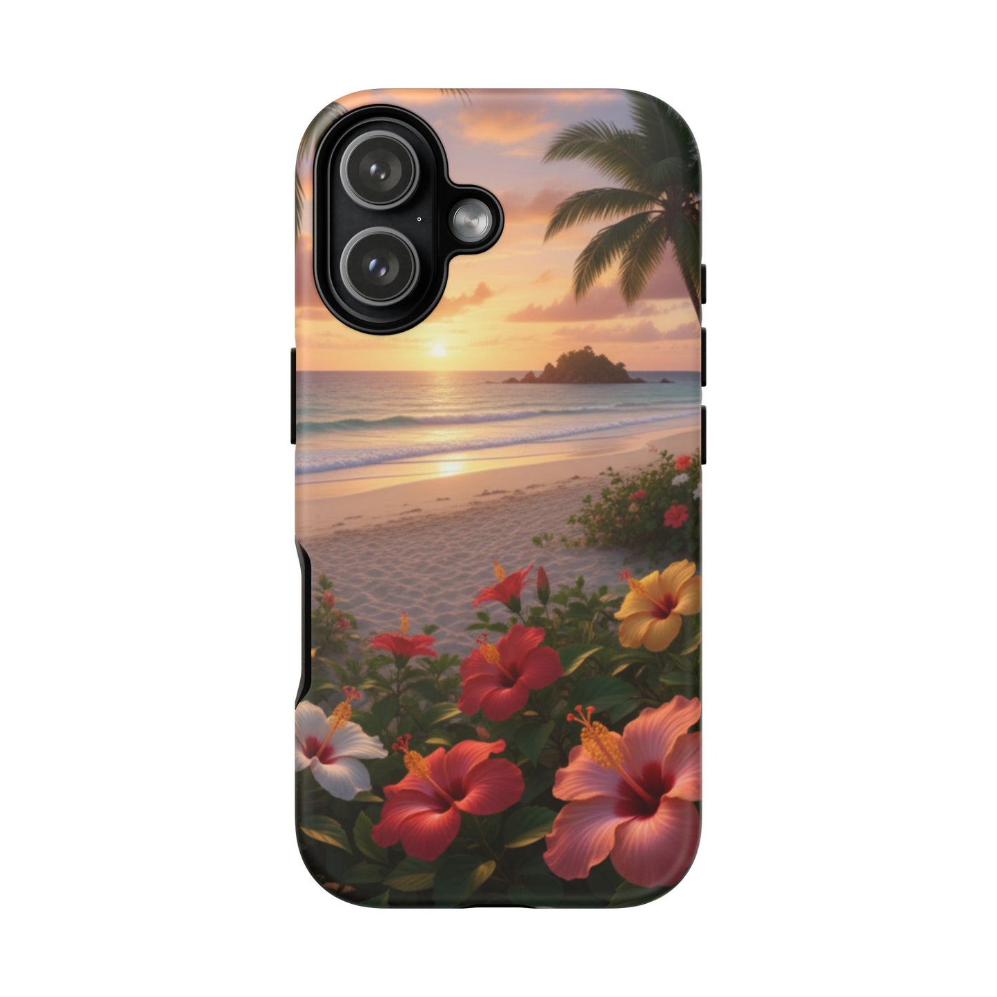 iPhone Tough Cases Phone Cases for iPhone 14\15\16\17 – Dual Layer, Matte/Glossy Finish, Wireless Charging CompatibleTough Cases — Tropical Sunset Hibiscus Phone Case