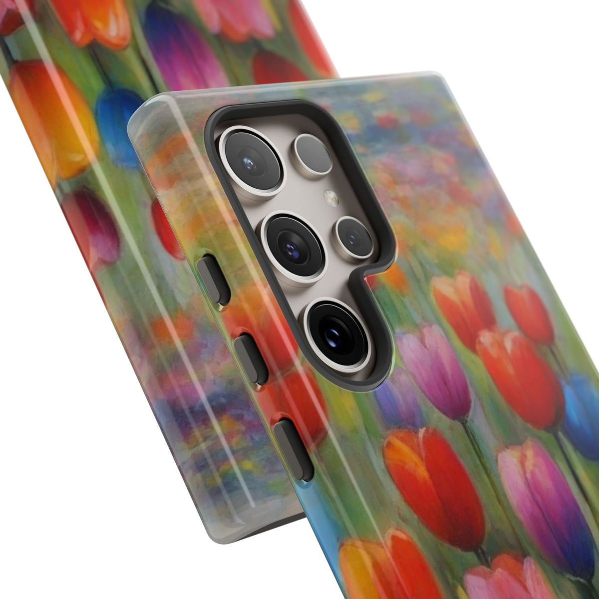 Tough Case Phone Case for Samsung Galaxy S25/S24– Dual Layer, Matte/Glossy Finish, Wireless Charging Compatible, Colorful Tulip Phone Case