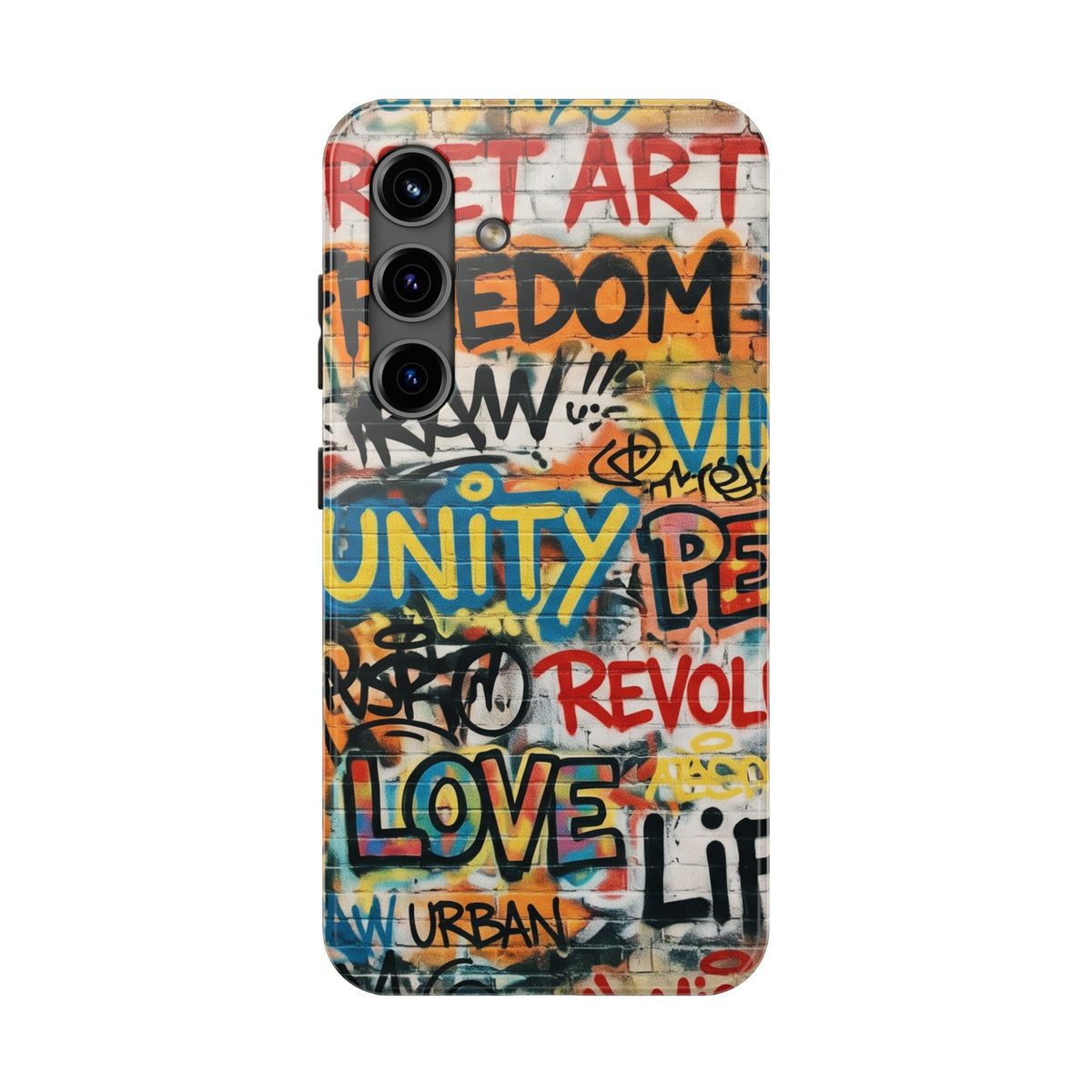 Tough Cases Phone Cases for Samsung Galaxy S26/S25/S24 – Dual Layer, Matte/Glossy Finish, Wireless Charging Compatible. Tough Phone Case – Urban Graffiti Unity Peace Love Design