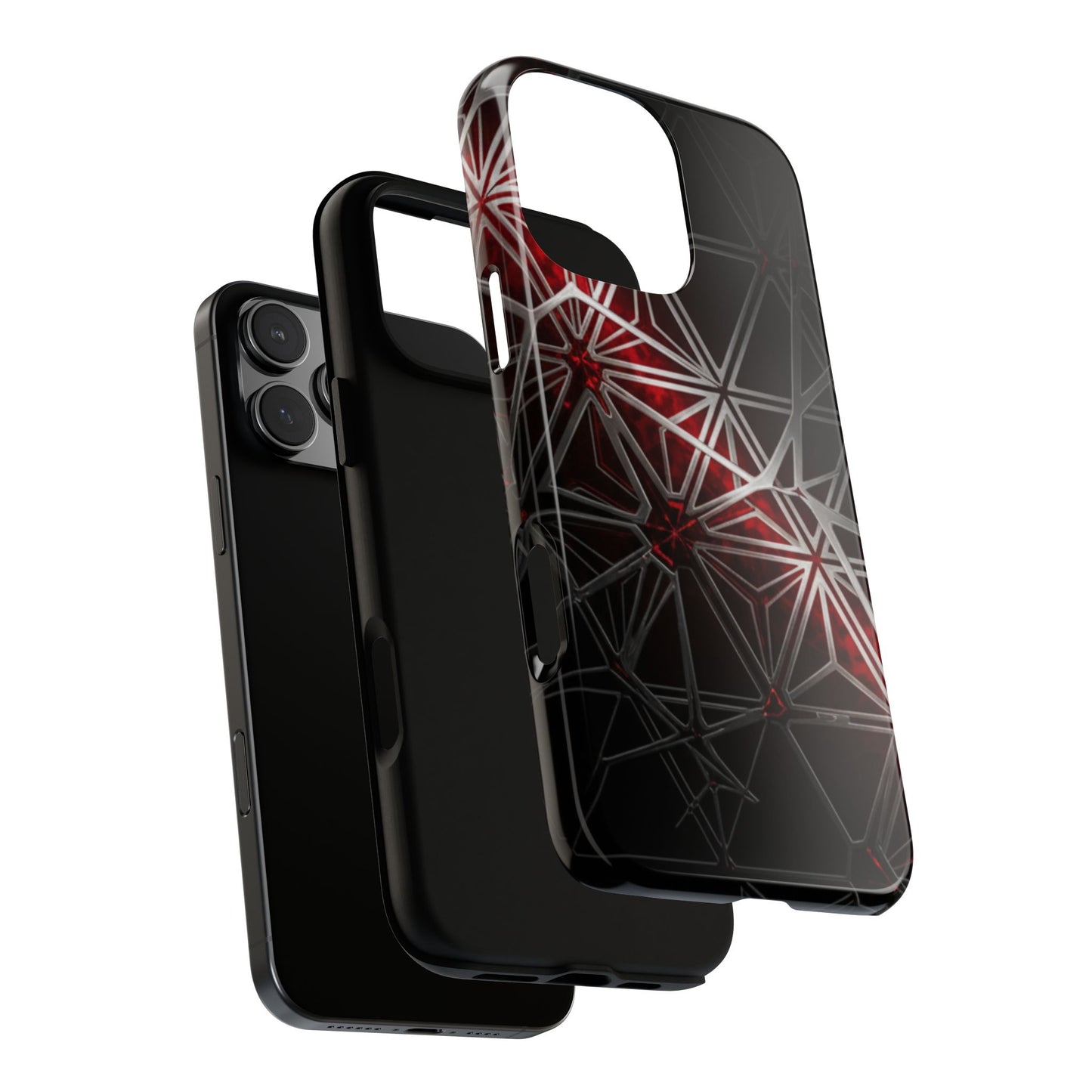 iPhone Tough Cases Phone Cases for iPhone 14\15\16\17 – Dual Layer, Matte/Glossy Finish, Wireless Charging Compatible. Geometric Tough Phone Case — Red & Black Abstract Protective Cover