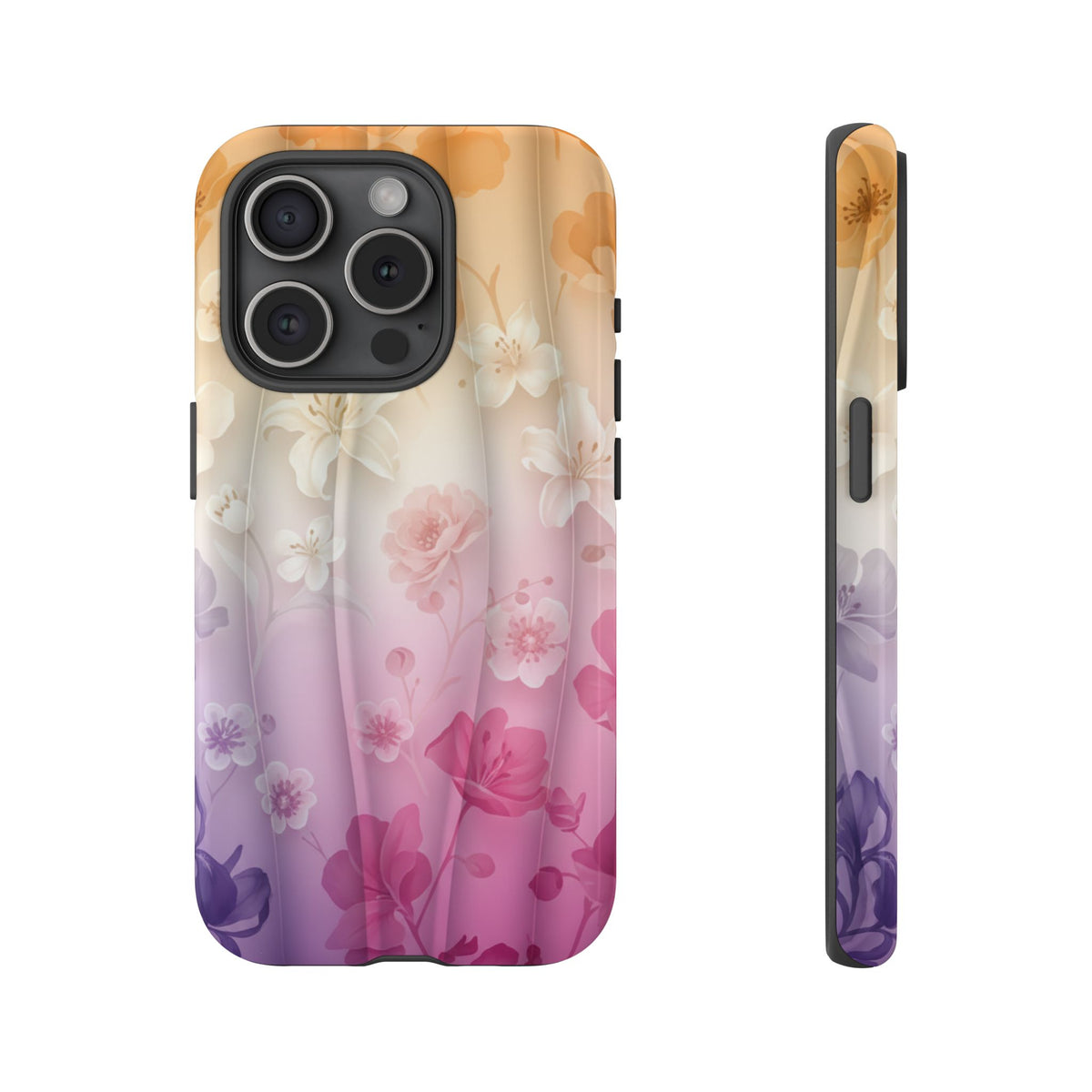 Floral Gradient Phone Case iPhone Tough Cases Phone Cases for iPhone 14\15\16\17 – Dual Layer, Matte/Glossy Finish, Wireless Charging Compatible - Pastel Ombre Flowers Protective Cover