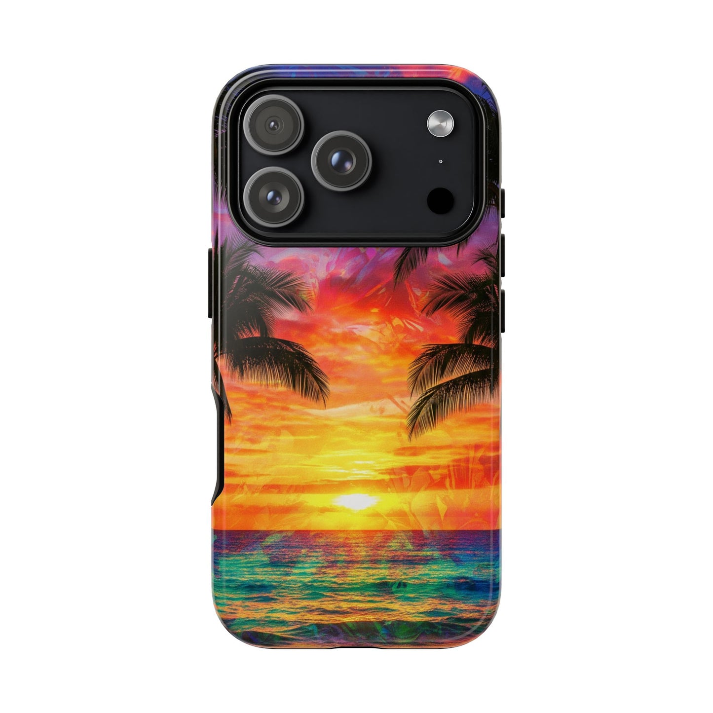 iPhone Tough Cases Phone Cases for iPhone 14\15\16\17. Tropical Sunset Phone Case — Palm Tree Beach Protective Cover