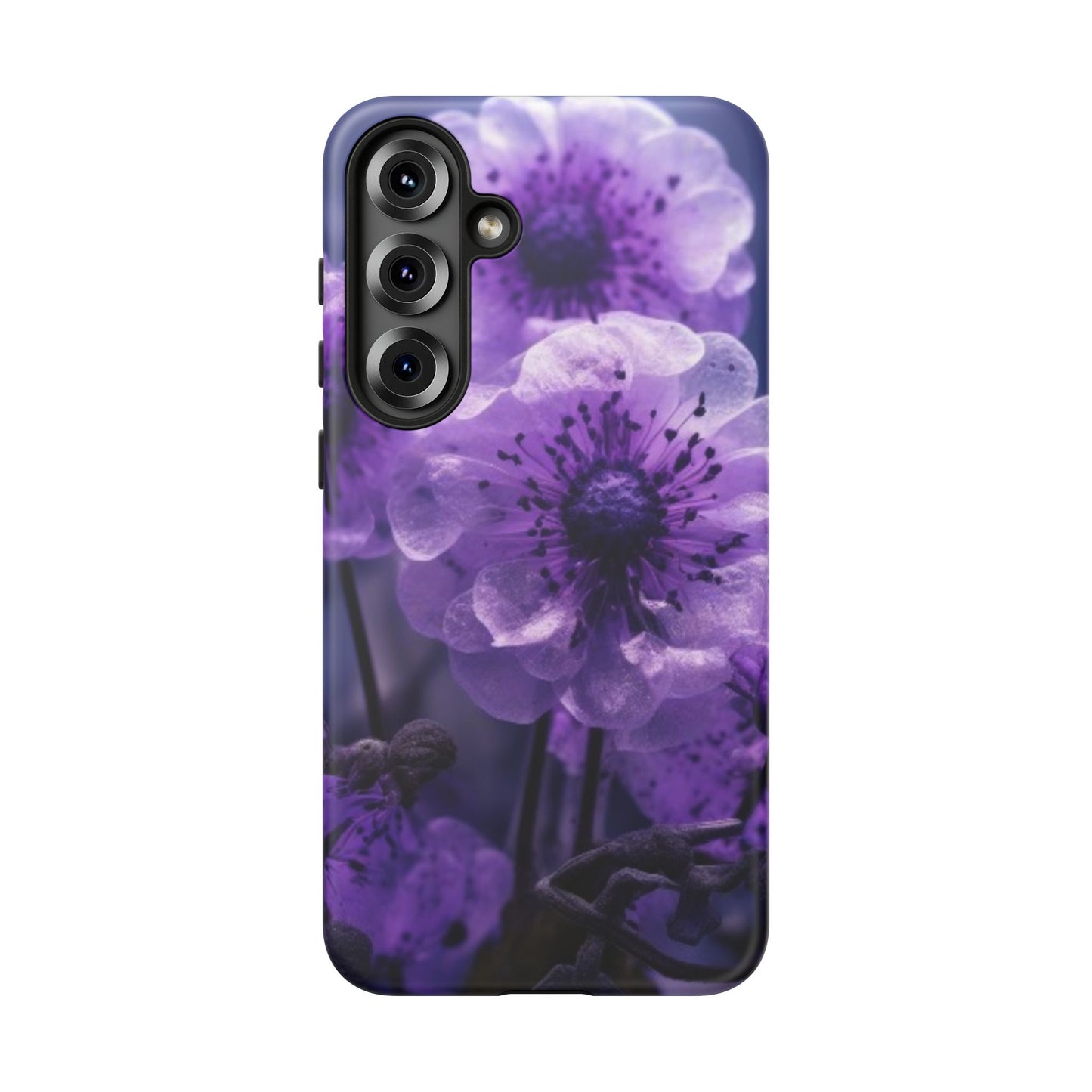 Purple Floral Tough Phone Case for Samsung Galaxy S25/S24/S23, Gifts for Her