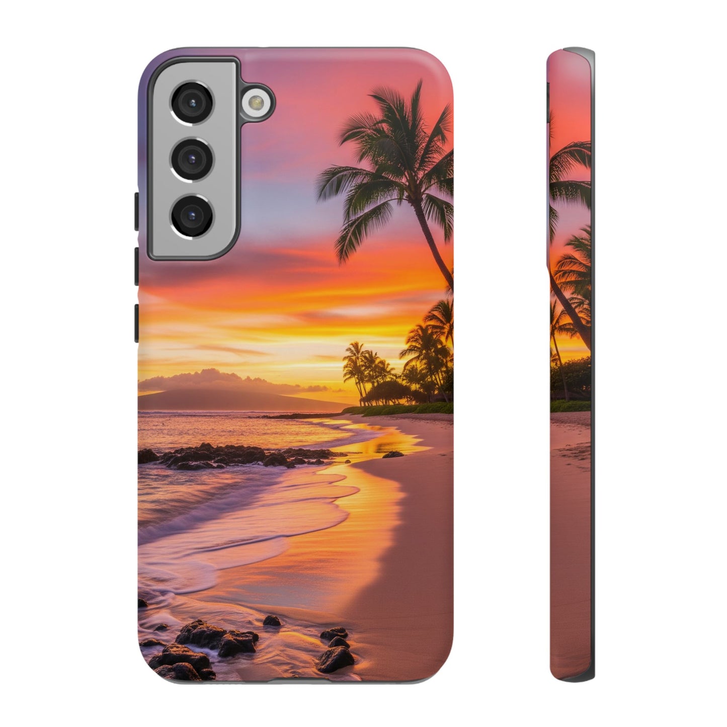 Tough Cases Phone Cases for Samsung Galaxy S26/S25/S24/S23/S22 – Dual Layer, Matte/Glossy Finish, Wireless Charging CompatibleTropical Sunset Phone Case — Sunset Beach Palm Tree Tough Case