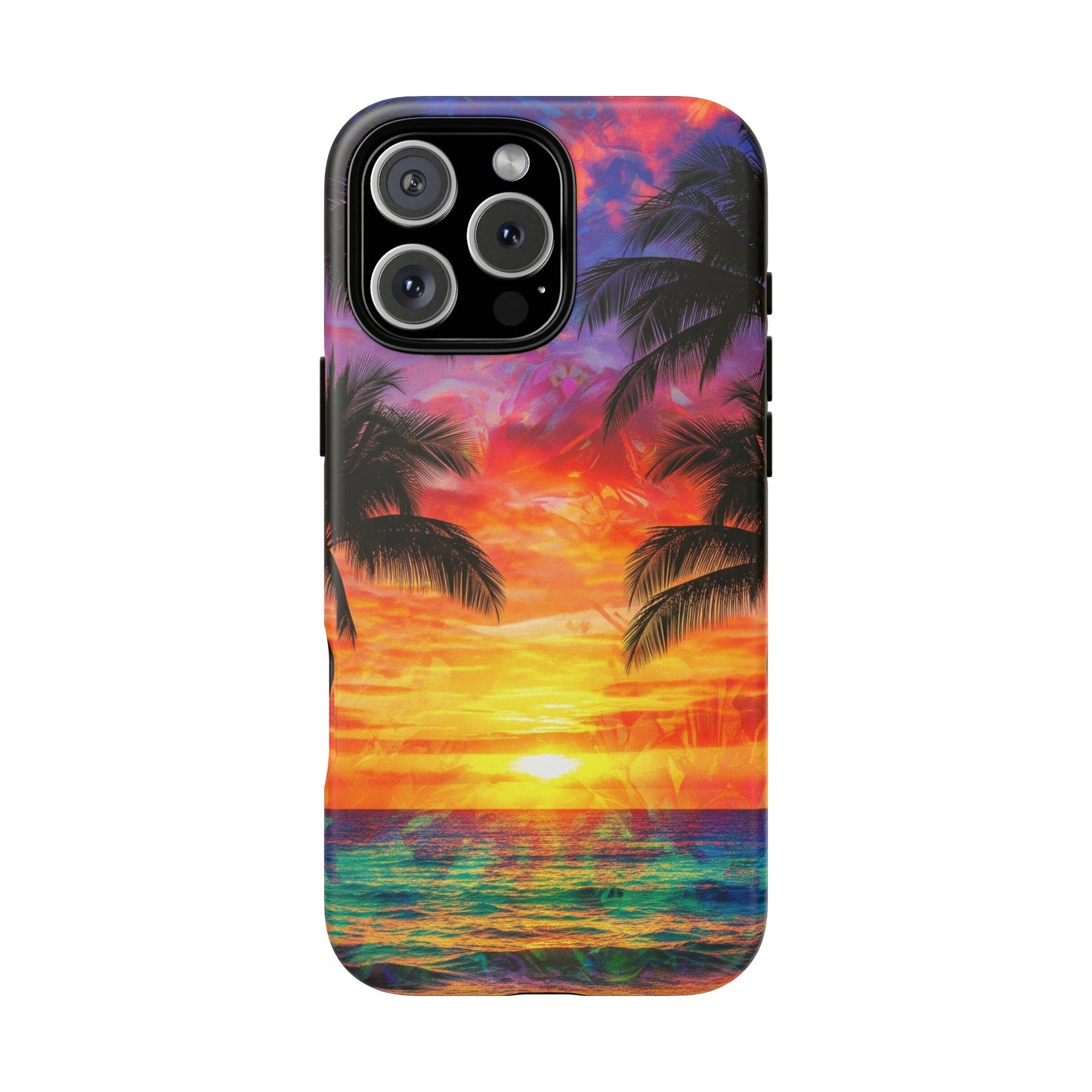 iPhone Tough Cases Phone Cases for iPhone 14\15\16\17. Tropical Sunset Phone Case — Palm Tree Beach Protective Cover