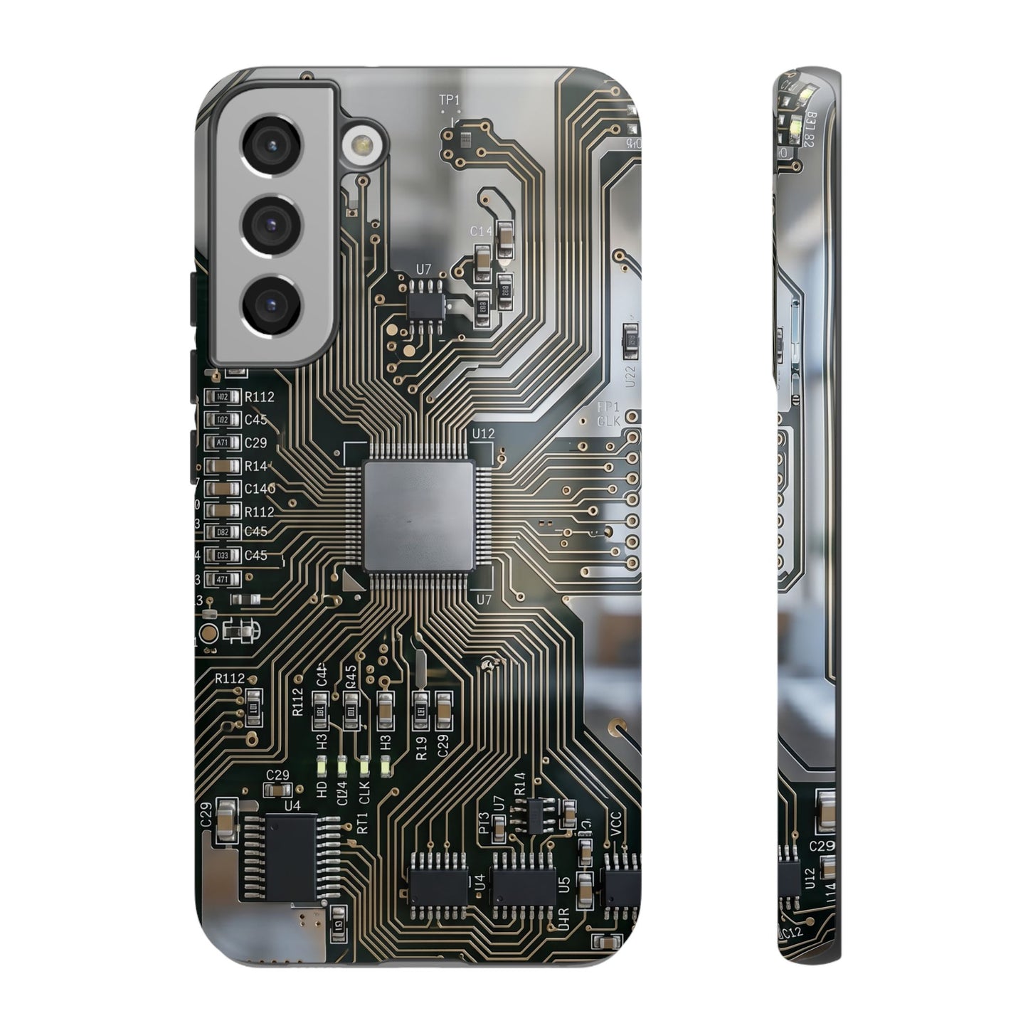 Tough Cases Phone Cases for Samsung Galaxy S25/S24/S23/S22 – Dual Layer, Matte/Glossy Finish, Wireless Charging Compatible, Circuit Board Phone Case — Tech Circuitry Protective Phone Cover