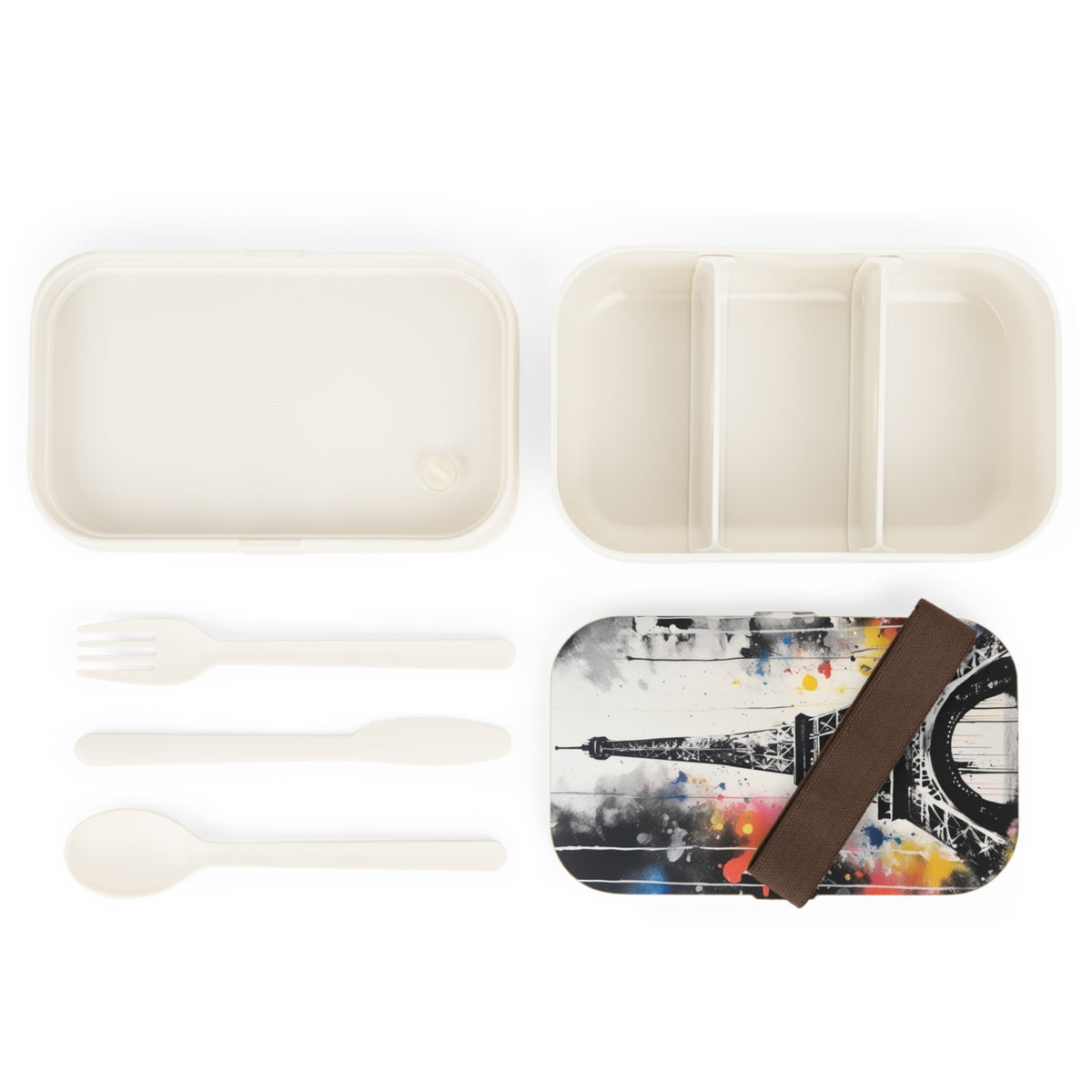 Stylish Bento Box Lunchbox – Portable, Designed Food Container with Wooden Lid & Two Moveable Compartments for Work, School & Picnics