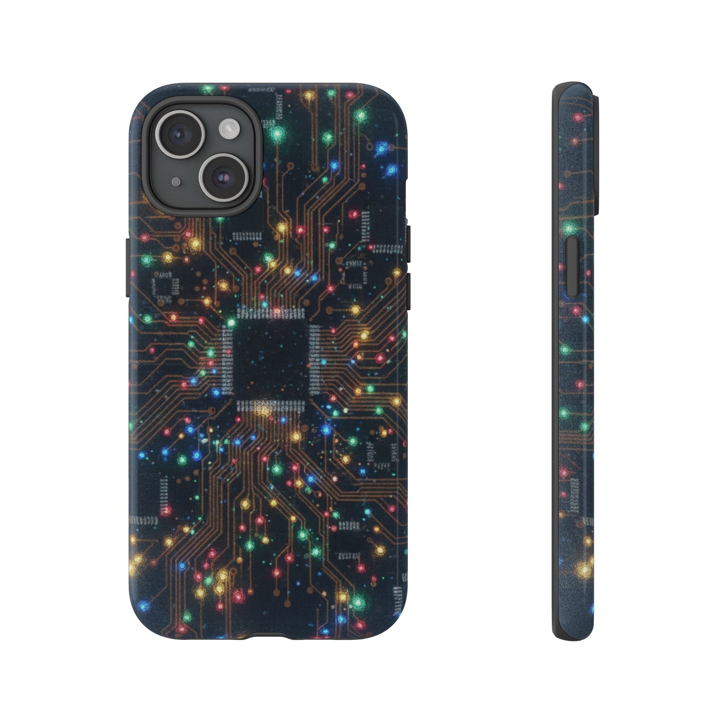 iPhone Tough Cases Phone Cases for iPhone 14\15\16\17 – Dual Layer, Matte/Glossy Finish, Wireless Charging Compatible, Circuit Board Phone Case – Colorful Microchip Tech Design, Durable Tough Case