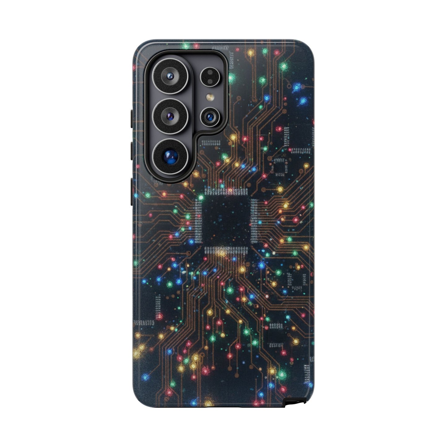 Tough Cases Phone Cases for Samsung Galaxy S25/S24/S23/S22 – Dual Layer, Matte/Glossy Finish, Wireless Charging Compatible, Circuit Board Glow Phone Case — Techy Microchip LED Design