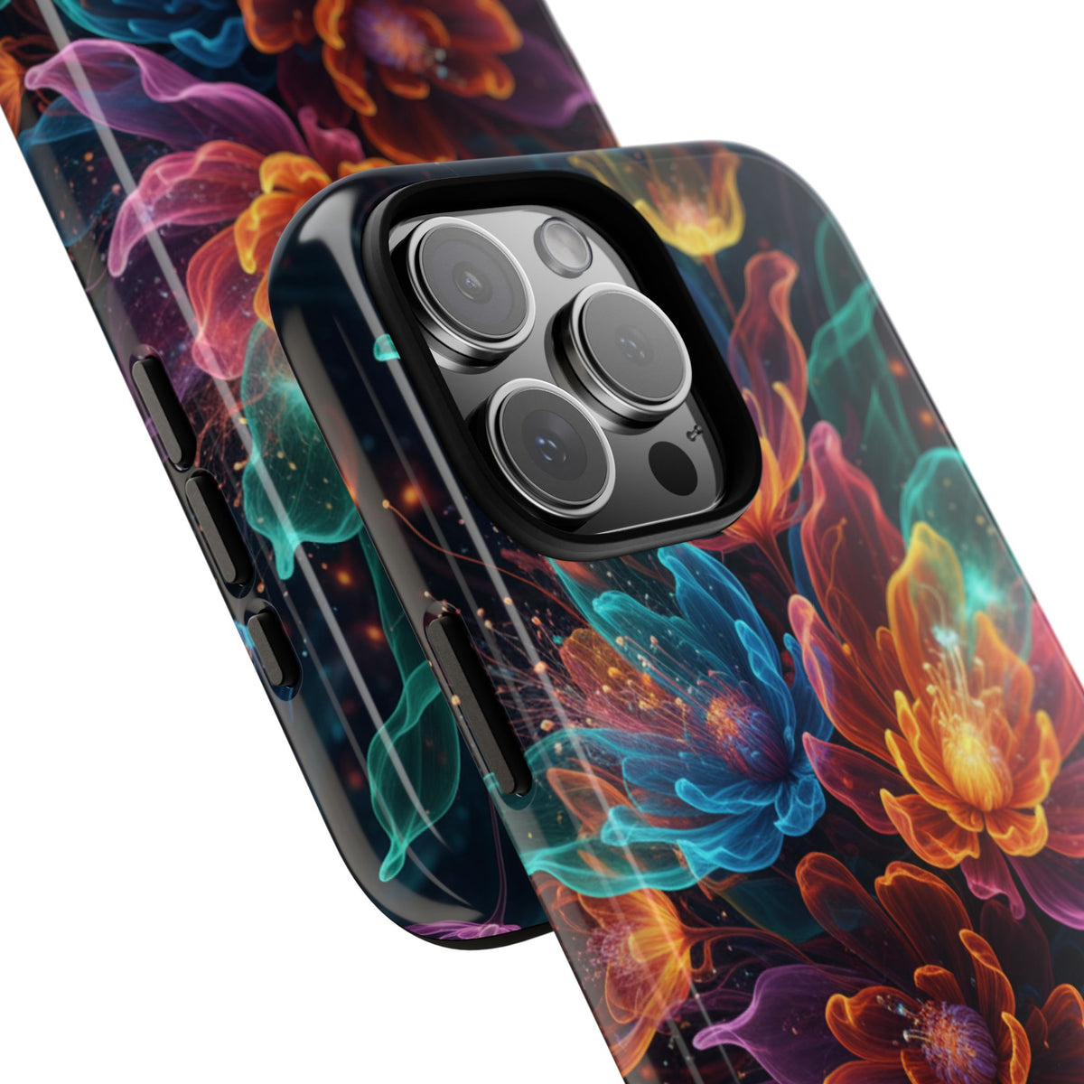 Floral Nebula Tough Phone Case — Colorful Cosmic Flower Protective Cover. iPhone Tough Cases Phone Cases for iPhone 14\15\16\17 – Dual Layer, Matte/Glossy Finish, Wireless Charging Compatible