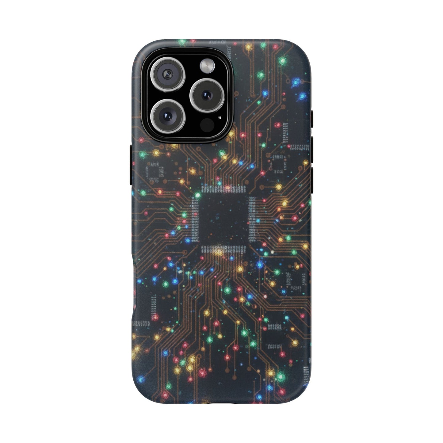 iPhone Tough Cases Phone Cases for iPhone 14\15\16\17 – Dual Layer, Matte/Glossy Finish, Wireless Charging Compatible, Circuit Board Phone Case – Colorful Microchip Tech Design, Durable Tough Case