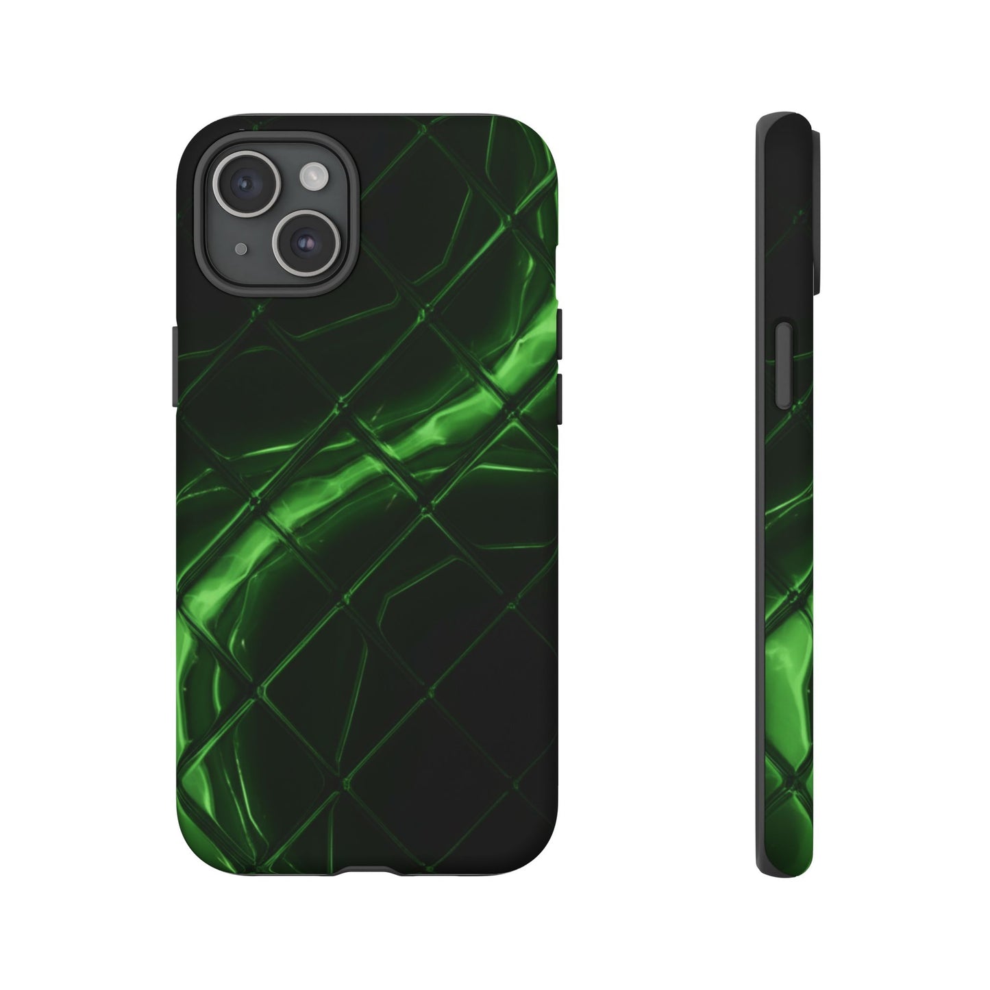iPhone Tough Cases Phone Cases for iPhone 14\15\16\17 – Dual Layer, Matte/Glossy Finish, Wireless Charging Compatible. Green Neon Grid Phone Case — Protective Tough Case with Abstract Glow Design