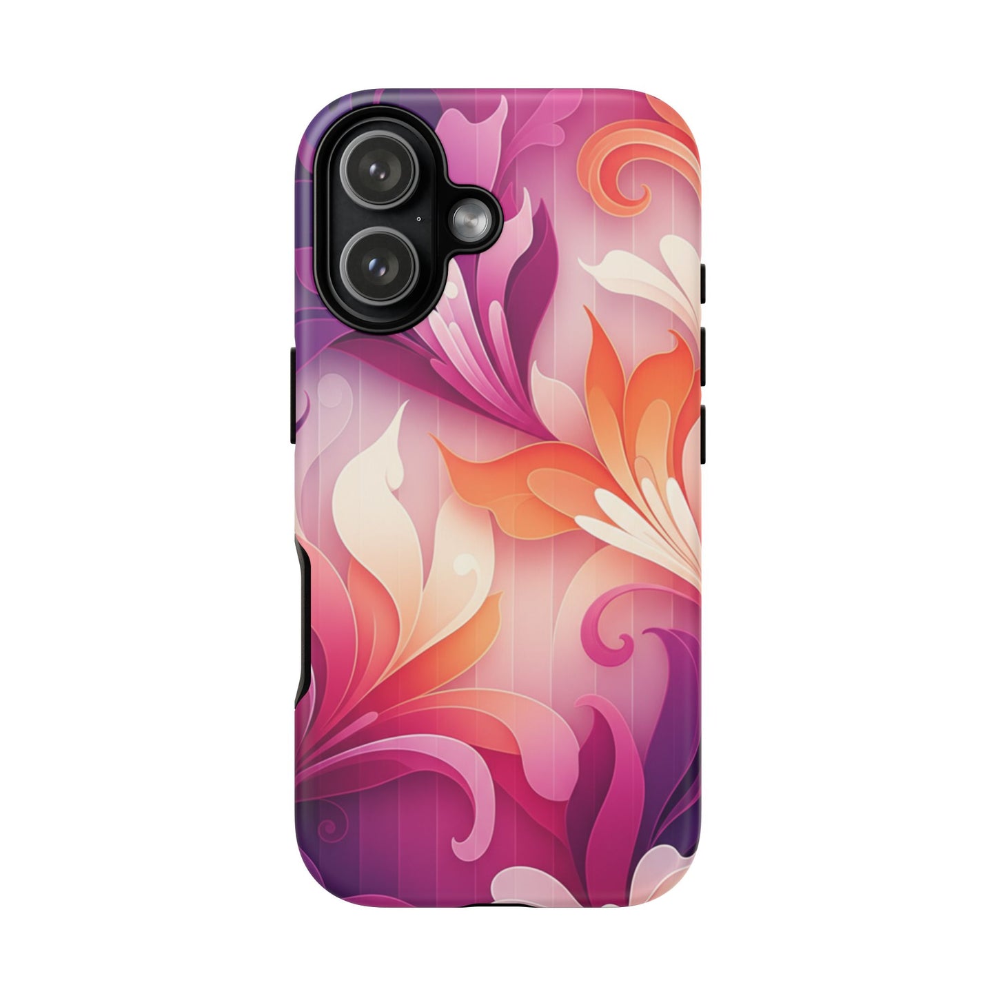 Floral Swirl Tough Phone Case iPhone Tough Cases Phone Cases for iPhone 14\15\16\17 – Dual Layer, Matte/Glossy Finish, Wireless Charging Compatible — Pink & Orange Protective iPhone Cover