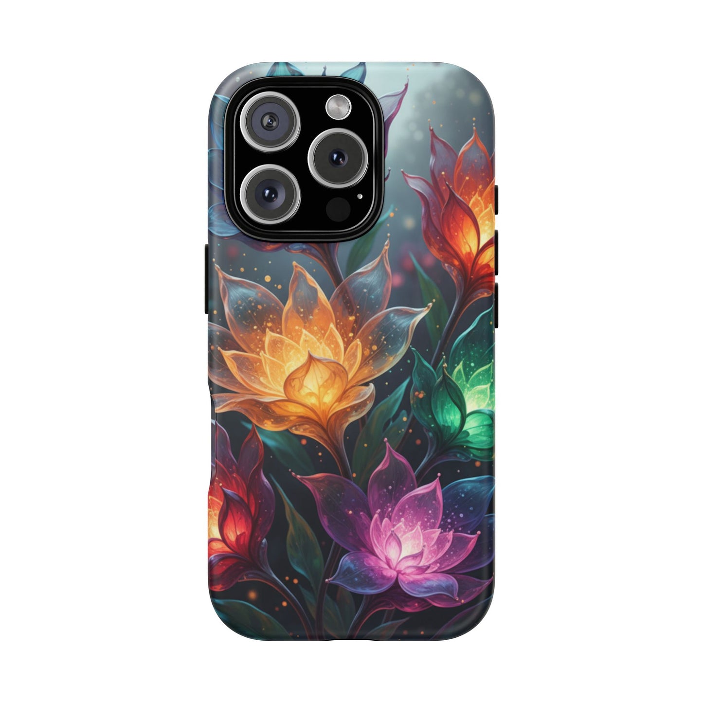 iPhone Tough Cases Phone Cases for iPhone 14\15\16\17 – Dual Layer, Matte/Glossy Finish, Wireless Charging CompatibleFloral Lotus Tough Phone Case - Colorful Glowing Flowers Protective Cover