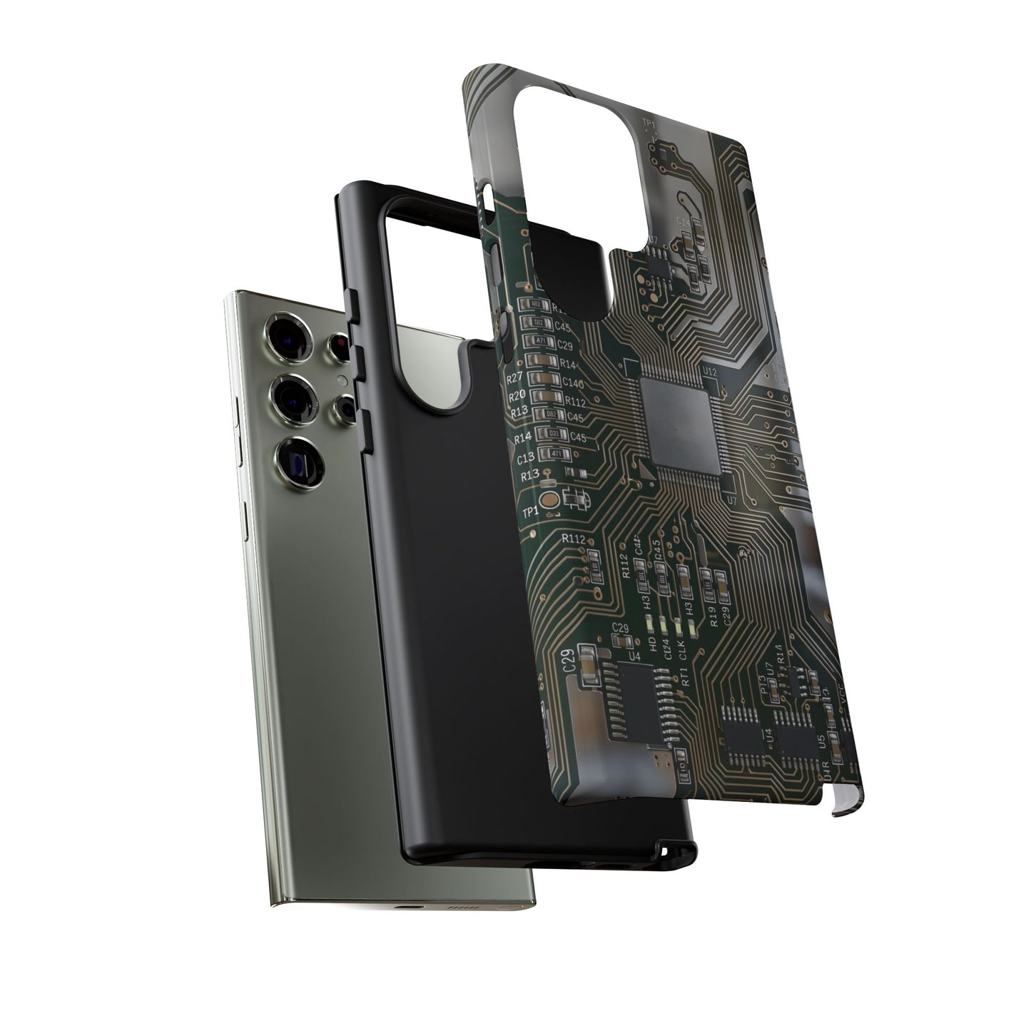 Tough Cases Phone Cases for Samsung Galaxy S25/S24/S23/S22 – Dual Layer, Matte/Glossy Finish, Wireless Charging Compatible, Circuit Board Phone Case — Tech Circuitry Protective Phone Cover