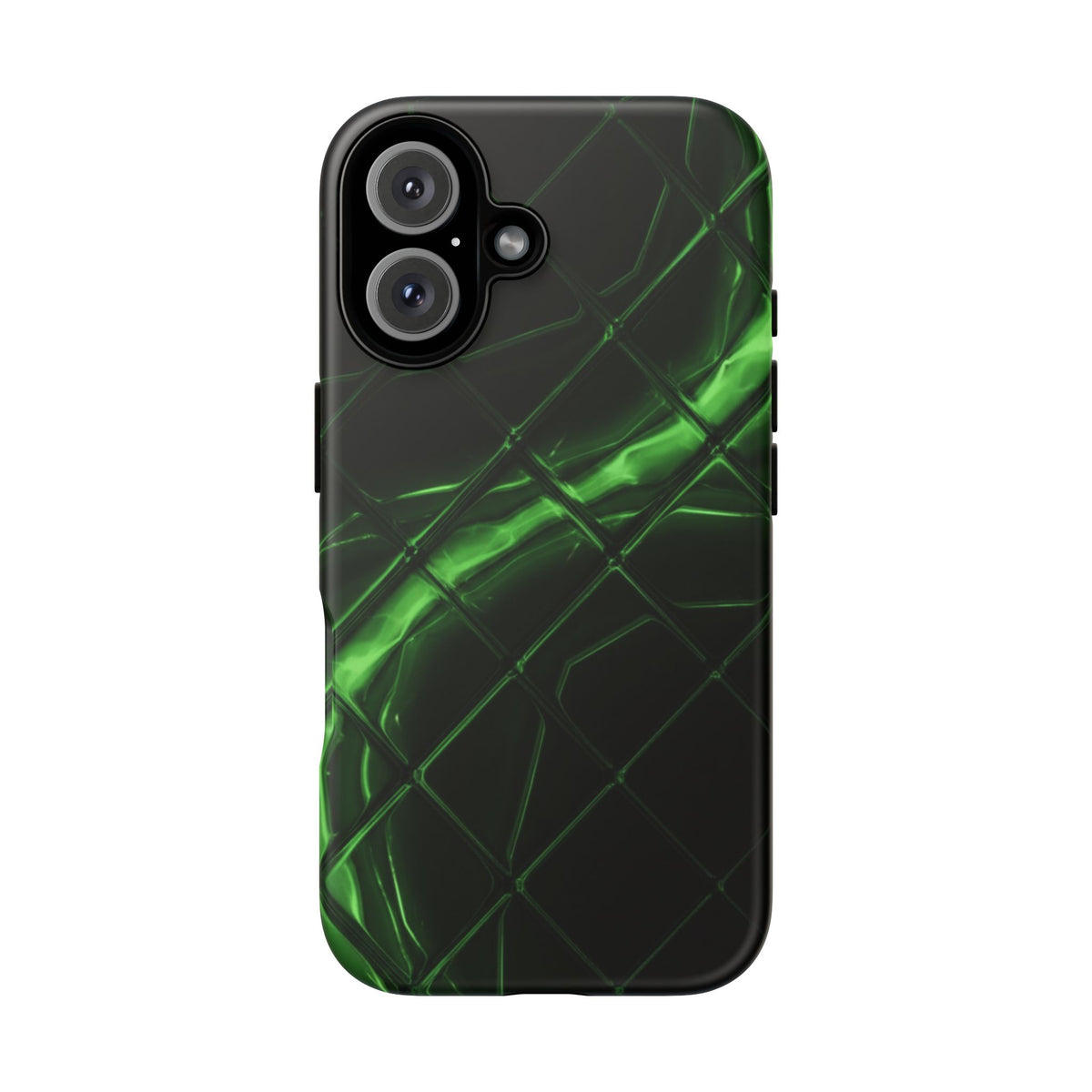iPhone Tough Cases Phone Cases for iPhone 14\15\16\17 – Dual Layer, Matte/Glossy Finish, Wireless Charging Compatible. Green Neon Grid Phone Case — Protective Tough Case with Abstract Glow Design