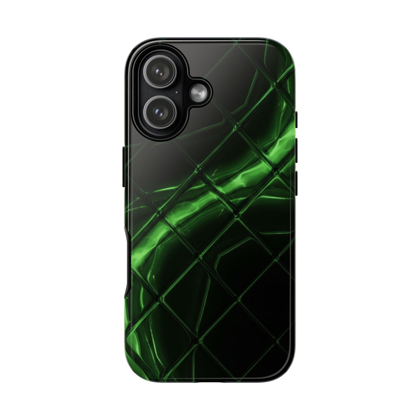 iPhone Tough Cases Phone Cases for iPhone 14\15\16\17 – Dual Layer, Matte/Glossy Finish, Wireless Charging Compatible. Green Neon Grid Phone Case — Protective Tough Case with Abstract Glow Design
