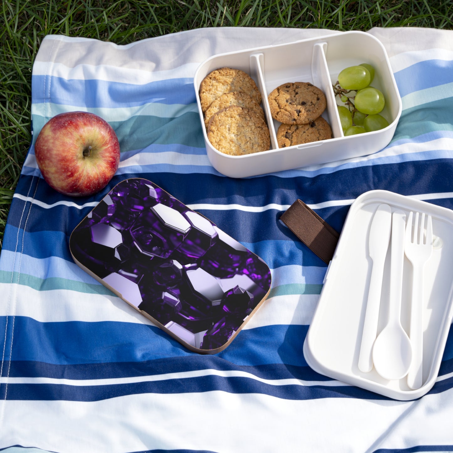 Stylish Bento Box Lunchbox – Portable, Designer Food Container with Wooden Lid & Two Moveable Compartments for Work, School & Picnics