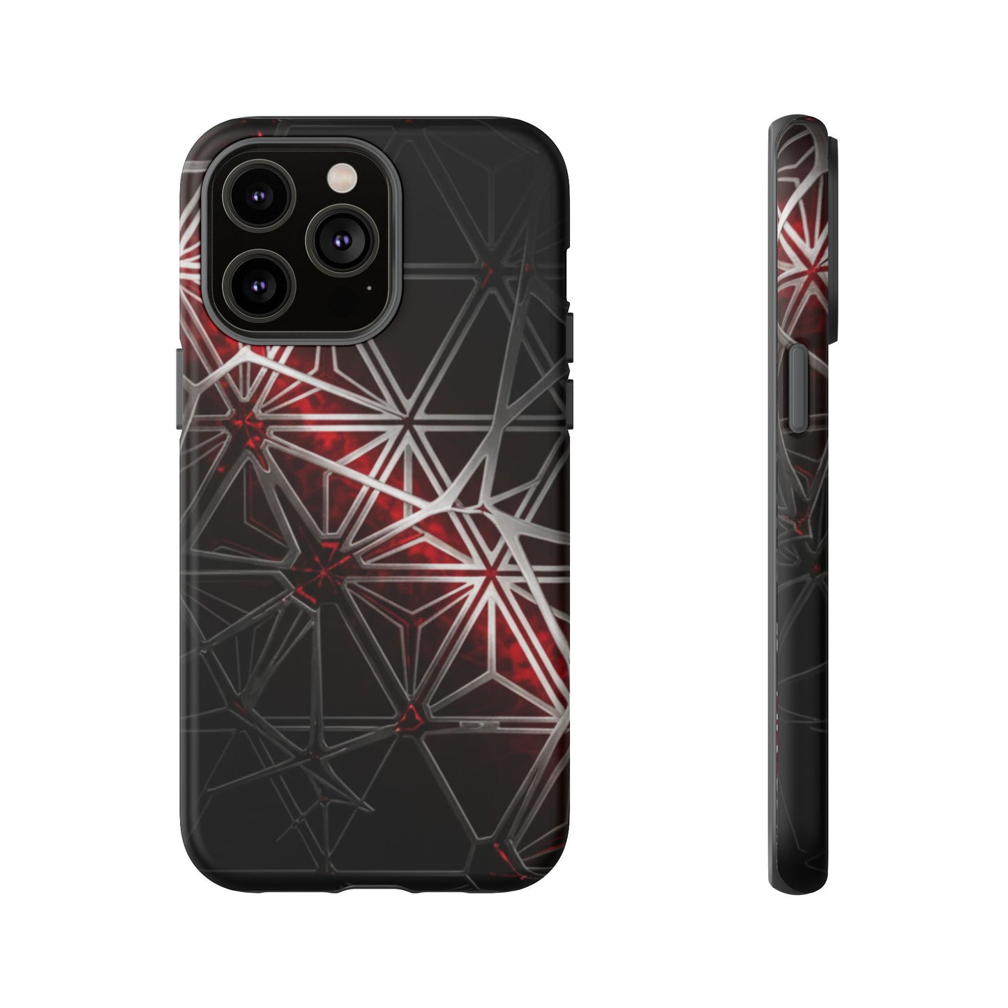 iPhone Tough Cases Phone Cases for iPhone 14\15\16\17 – Dual Layer, Matte/Glossy Finish, Wireless Charging Compatible. Geometric Tough Phone Case — Red & Black Abstract Protective Cover