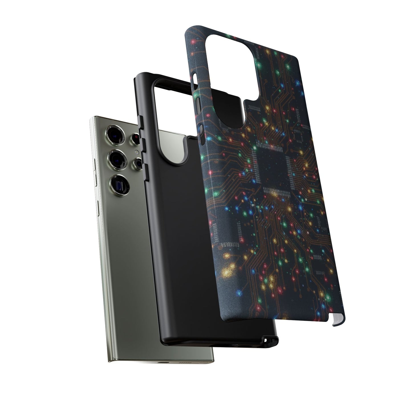 Tough Cases Phone Cases for Samsung Galaxy S25/S24/S23/S22 – Dual Layer, Matte/Glossy Finish, Wireless Charging Compatible, Circuit Board Glow Phone Case — Techy Microchip LED Design