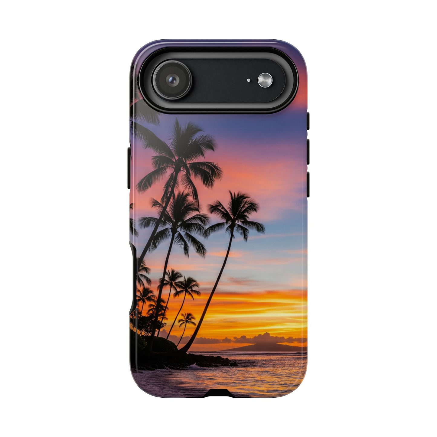 iPhone Tough Cases Phone Cases for iPhone 14\15\16\17 – Dual Layer, Matte/Glossy Finish, Wireless Charging Compatible, Tropical Sunset Phone Case — Palm Tree Beach iPhone Case, iPhone 17 Protective Case