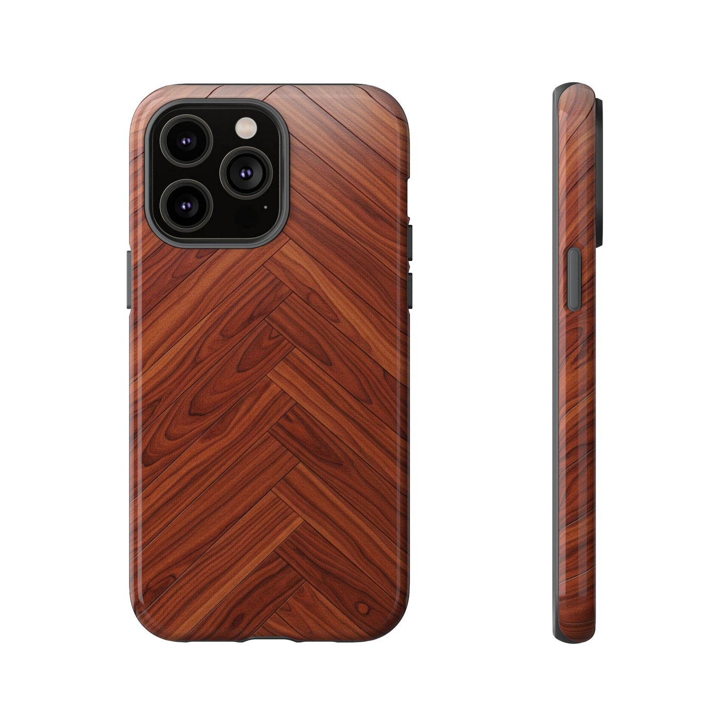 iPhone Tough Cases Phone Cases for iPhone 14\15\16\17 – Dual Layer, Matte/Glossy Finish, Wireless Charging Compatible. Tough Phone Case — Plastic Herringbone Walnut Protective Cover
