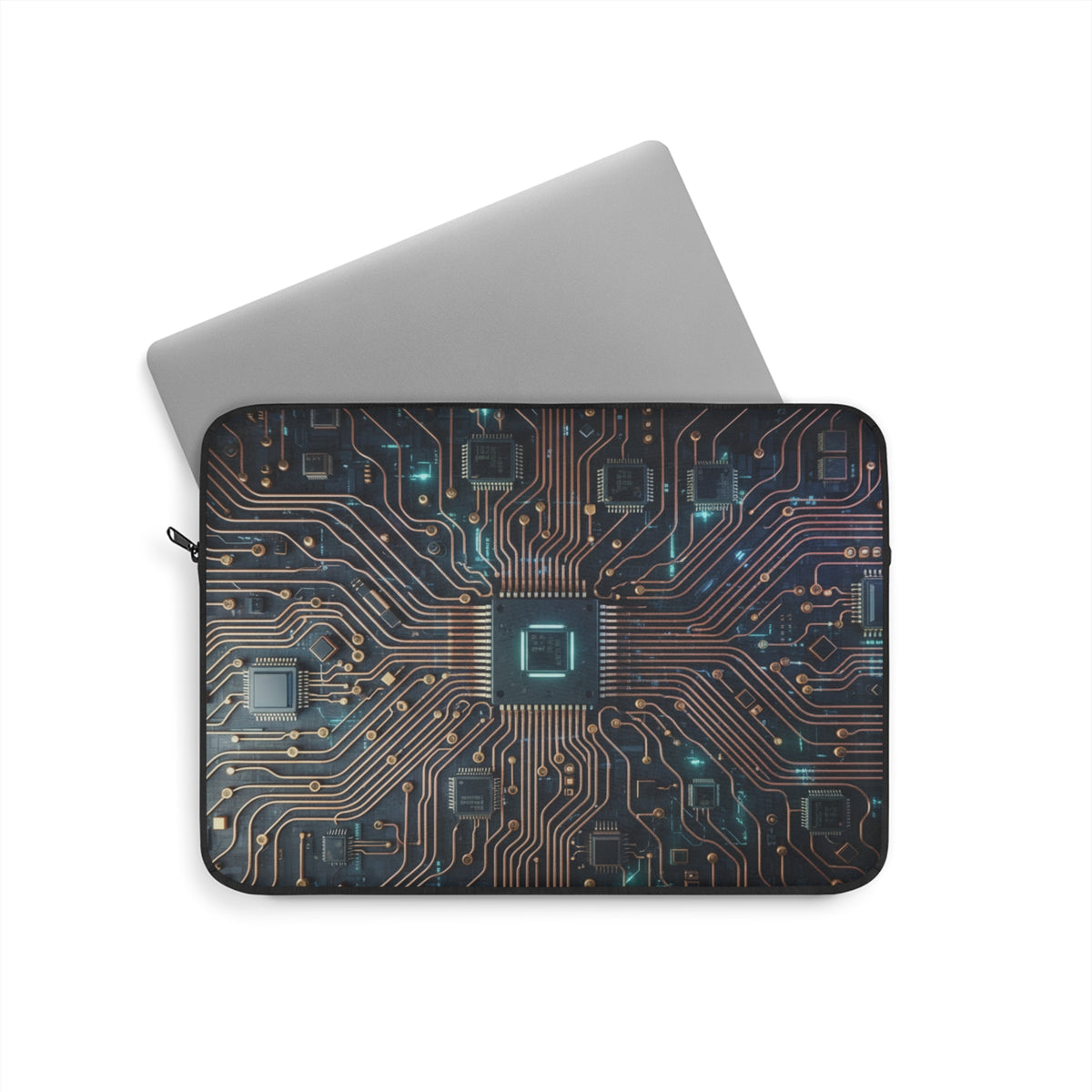 Circuit Board Laptop Sleeve — Tech Microchip Design, printed design evokes the silent hum of processors and data flowing along copper, Tech Accessories