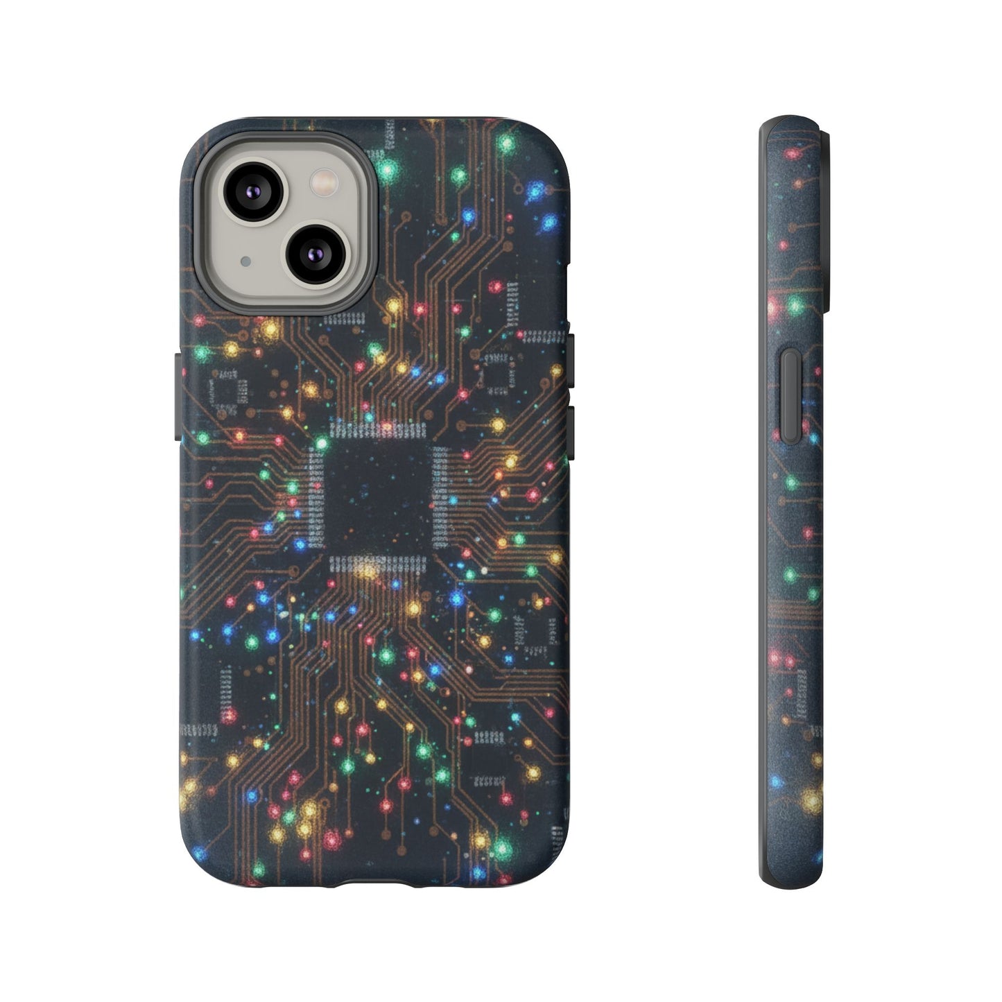 iPhone Tough Cases Phone Cases for iPhone 14\15\16\17 – Dual Layer, Matte/Glossy Finish, Wireless Charging Compatible, Circuit Board Phone Case – Colorful Microchip Tech Design, Durable Tough Case