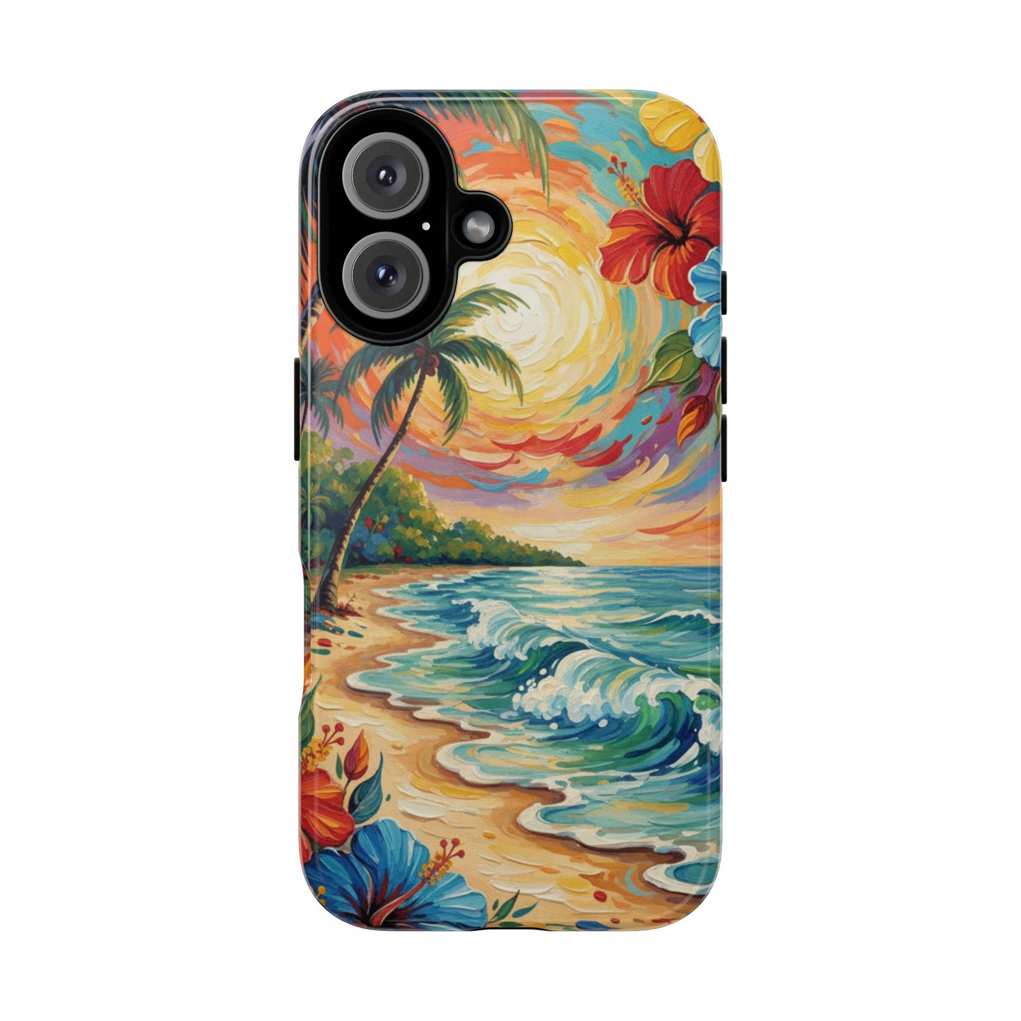 iPhone Tough Cases Phone Cases for iPhone 14\15\16\17 – Dual Layer, Matte/Glossy Finish, Wireless Charging Compatible, Tropical Sunset Phone Case — Beach Palm Tree Protective Tough Case, iPhone 17 protective case