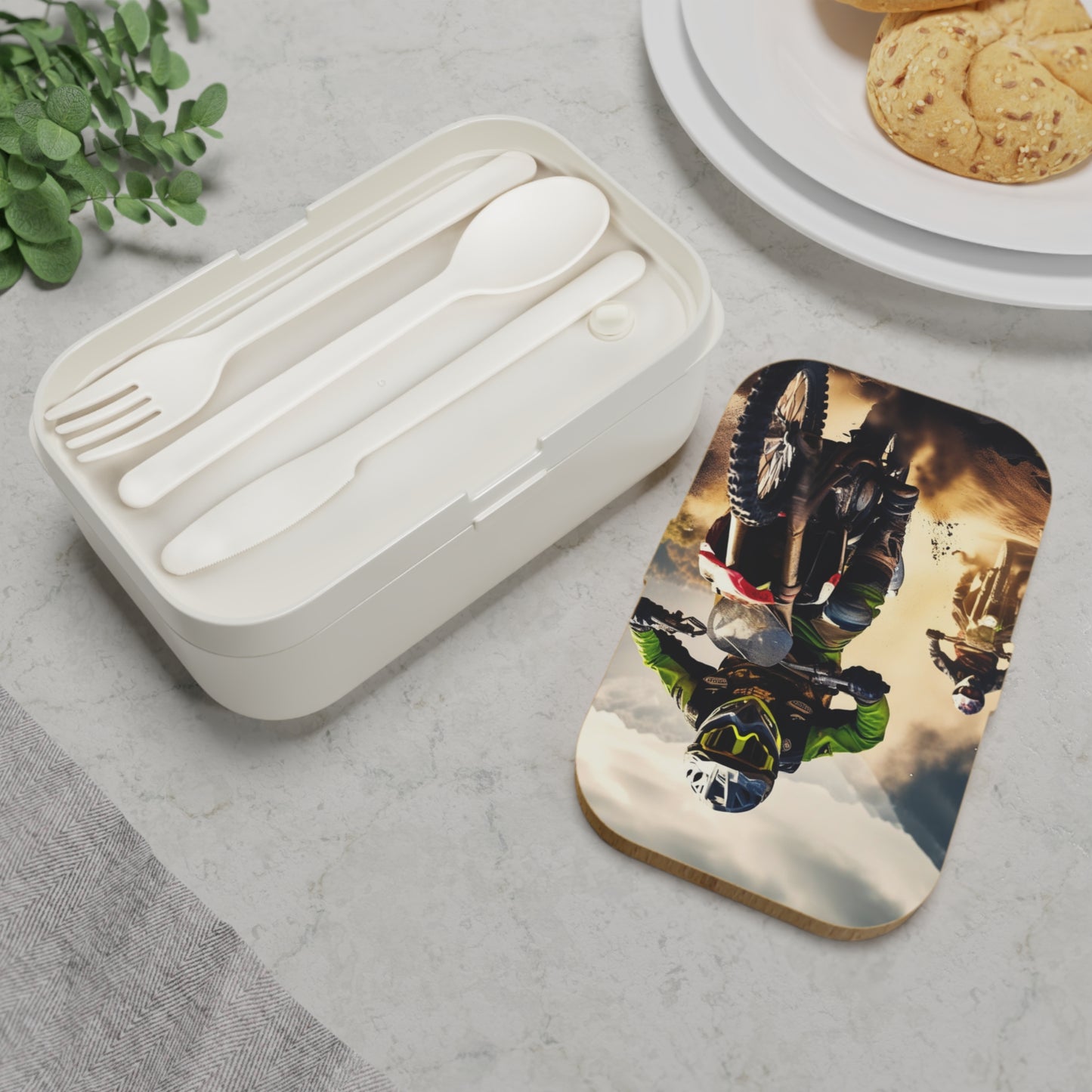 Stylish Bento Box Lunchbox – Portable, Designer Food Container with Wooden Lid & Two Moveable Compartments for Work, School & Picnics, Adventure Bento Lunch Box - Perfect for Active Lifestyles and Outdoor Meals