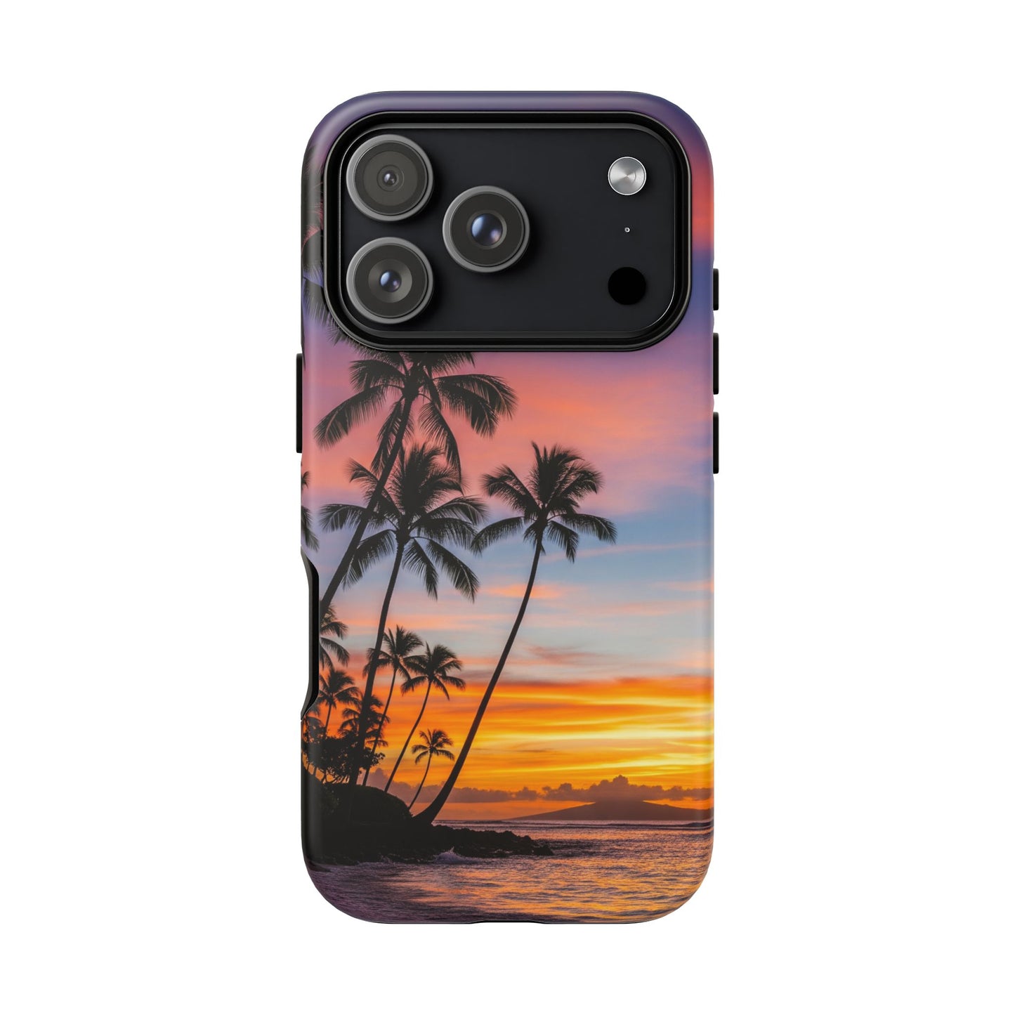 iPhone Tough Cases Phone Cases for iPhone 14\15\16\17 – Dual Layer, Matte/Glossy Finish, Wireless Charging Compatible, Tropical Sunset Phone Case — Palm Tree Beach iPhone Case, iPhone 17 Protective Case