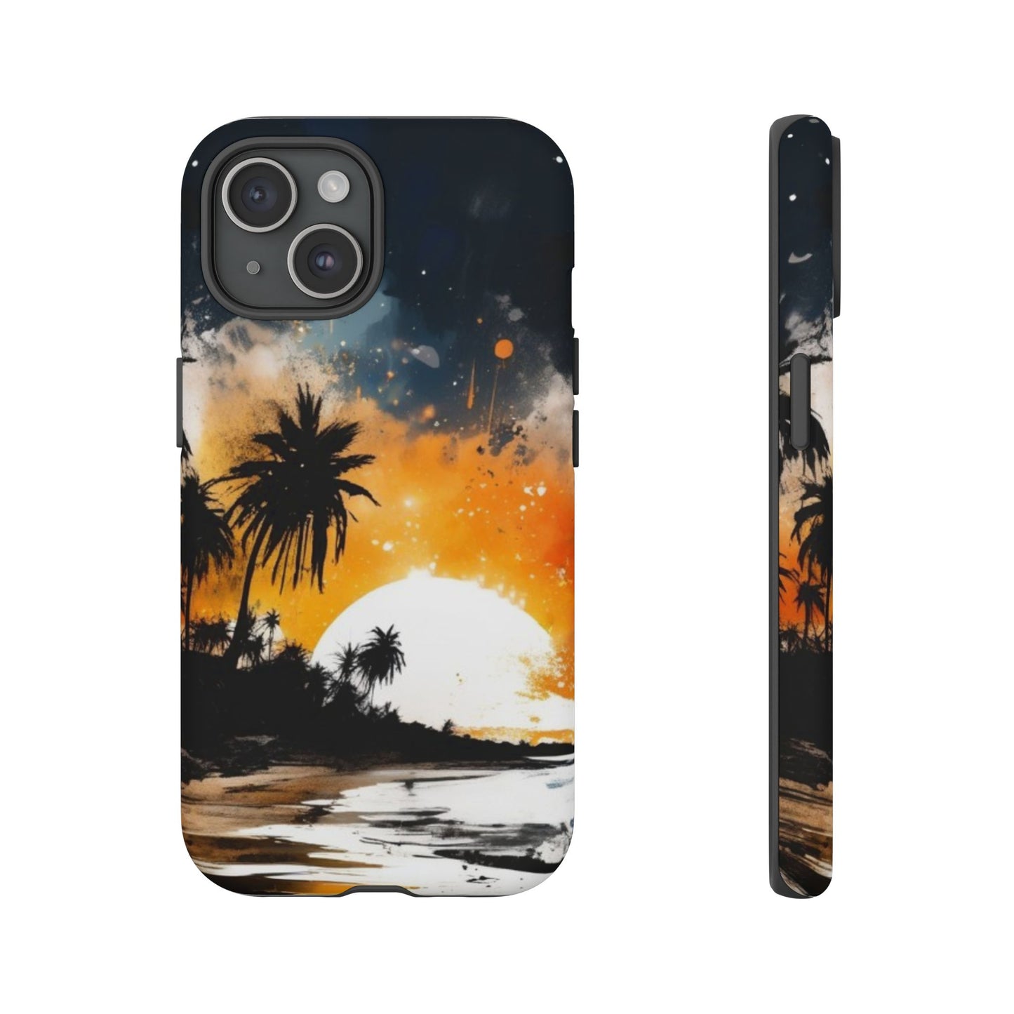 iPhone Tough Cases Phone Case for iPhone 14/15/16/17– Dual Layer, Matte/Glossy Finish, Wireless Charging Compatible, Tropical Sunset Design, Beach Lover Gift, Custom Phone Cover, Summer Vibes, Vacation Essentials