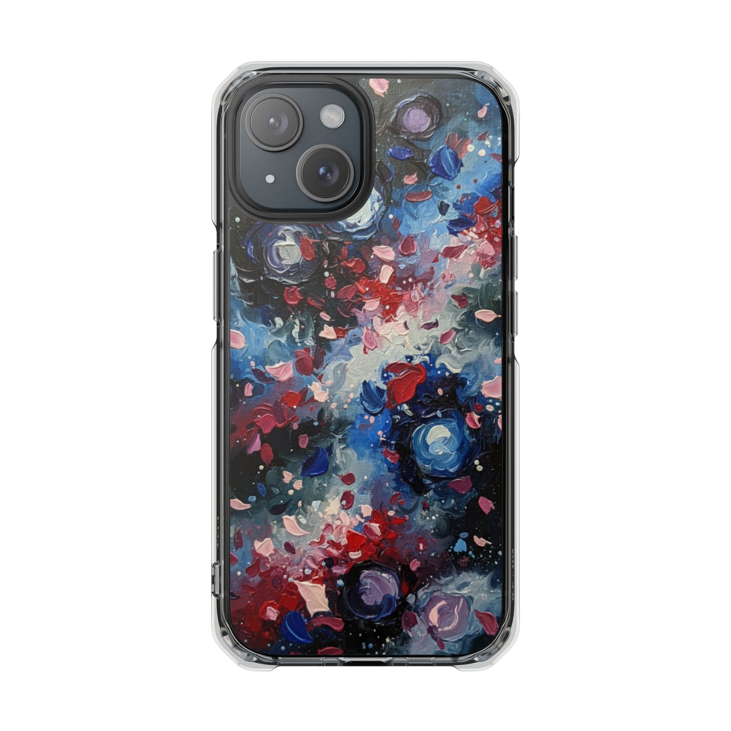 Magnetic Impact Phone Case for iPhone 17/16/15/14 Clear Magnetic Impact Phone Case — Abstract Red & Blue Galaxy Design