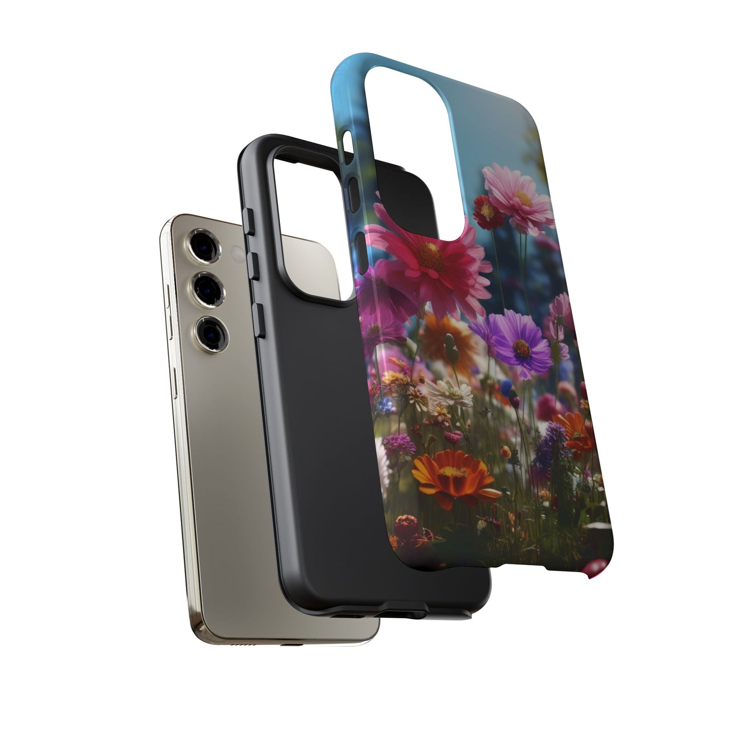 Tough Cases Phone Cases for Samsung Galaxy S25/S24/S23 – Dual Layer, Matte/Glossy Finish, Wireless Charging Compatible, Floral Meadow Tough Phone Case – Colorful Wildflower Protective Cover