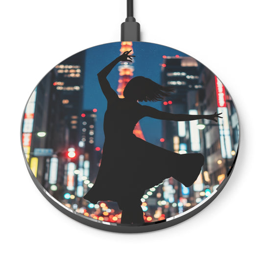 Wireless Charger — Silhouette Dancer City Night Qi Charging Pad. Wireless Charging Pad – Aluminum Fast Charging Phone Charger with Non-Slip Base