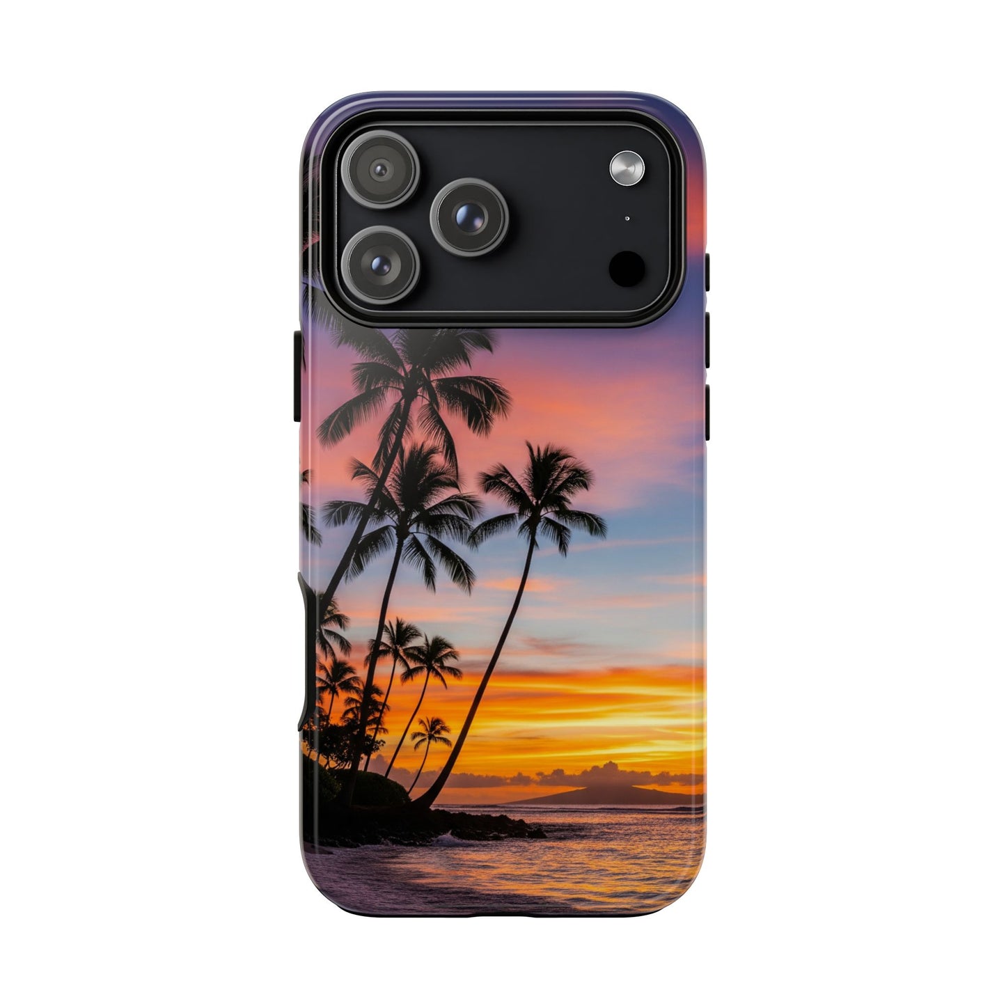 iPhone Tough Cases Phone Cases for iPhone 14\15\16\17 – Dual Layer, Matte/Glossy Finish, Wireless Charging Compatible, Tropical Sunset Phone Case — Palm Tree Beach iPhone Case, iPhone 17 Protective Case