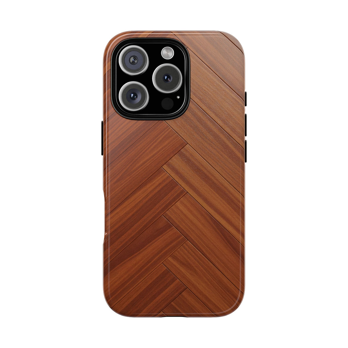 iPhone Tough Cases Phone Cases for iPhone 14\15\16\17 – Dual Layer, Matte/Glossy Finish, Wireless Charging Compatible. Plastic Woodgrain Herringbone Design Phone Case