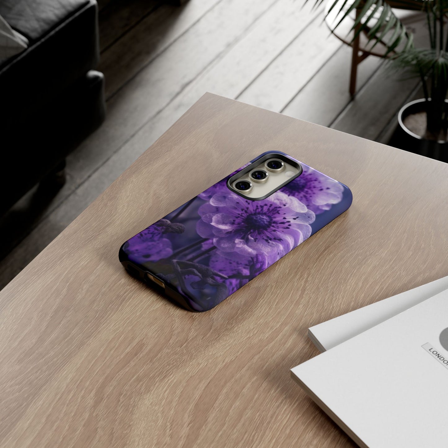 Purple Floral Tough Phone Case for Samsung Galaxy S25/S24/S23, Gifts for Her