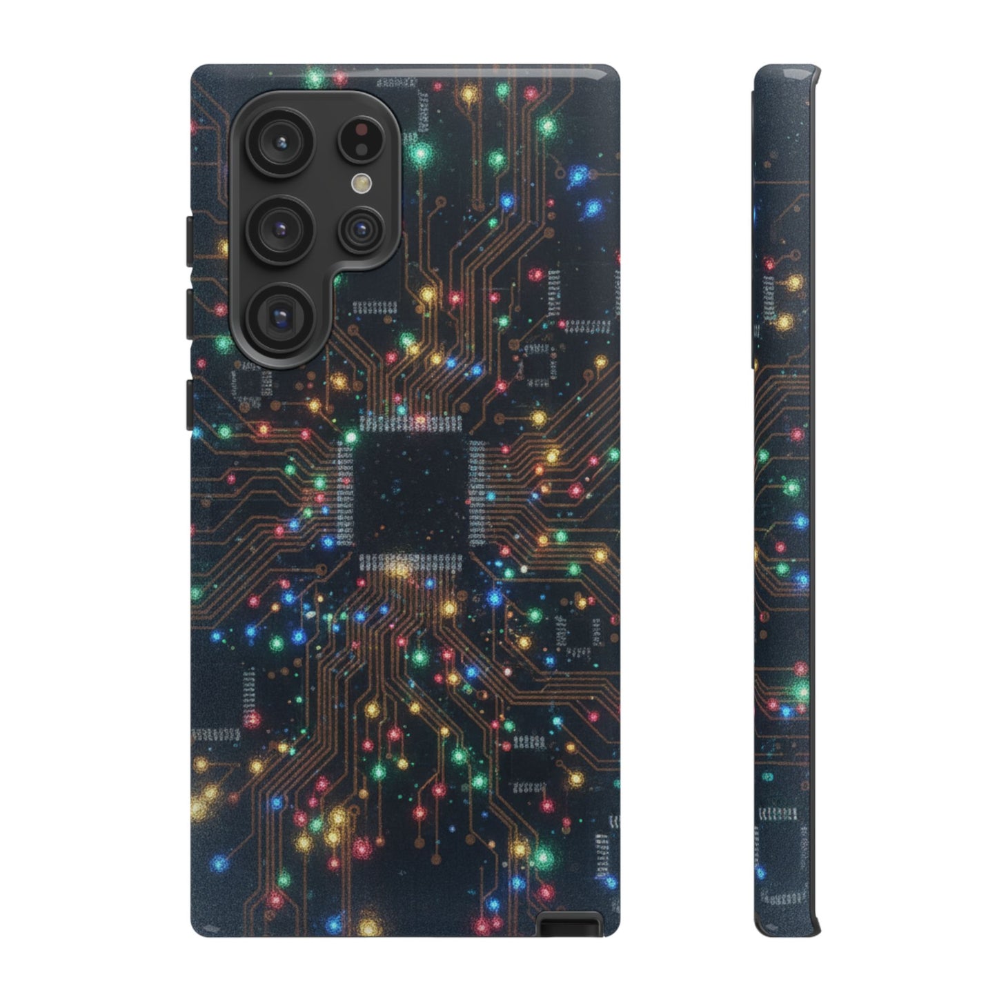 Tough Cases Phone Cases for Samsung Galaxy S25/S24/S23/S22 – Dual Layer, Matte/Glossy Finish, Wireless Charging Compatible, Circuit Board Glow Phone Case — Techy Microchip LED Design