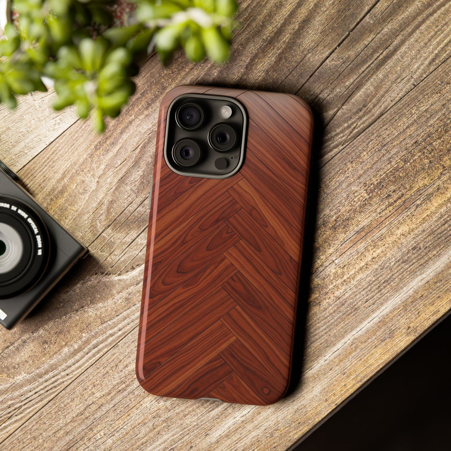 iPhone Tough Cases Phone Cases for iPhone 14\15\16\17 – Dual Layer, Matte/Glossy Finish, Wireless Charging Compatible. Tough Phone Case — Plastic Herringbone Walnut Protective Cover