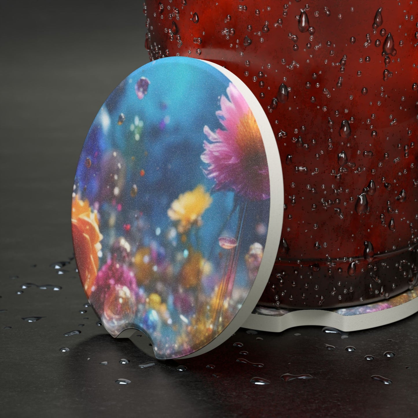 Soapstone Car Coaster — Dreamy Floral Galaxy Car Cup Holder Coaster