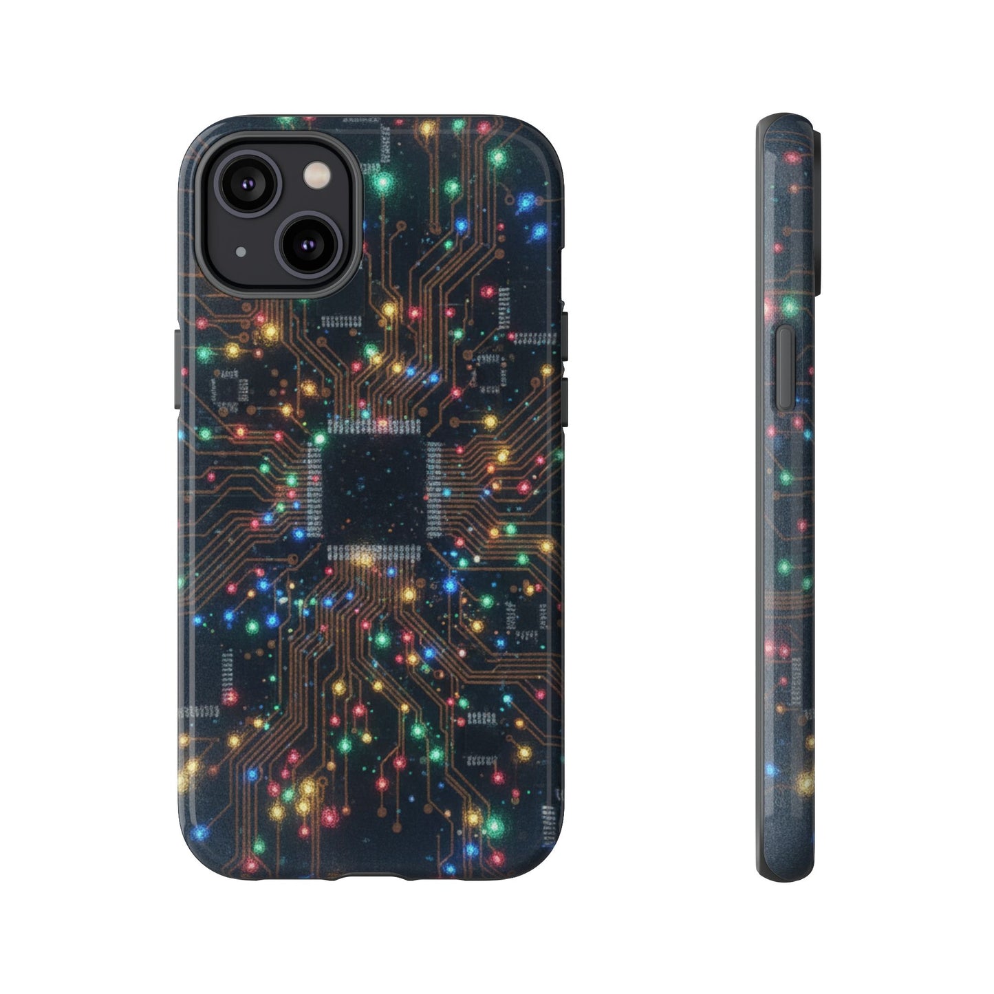 iPhone Tough Cases Phone Cases for iPhone 14\15\16\17 – Dual Layer, Matte/Glossy Finish, Wireless Charging Compatible, Circuit Board Phone Case – Colorful Microchip Tech Design, Durable Tough Case