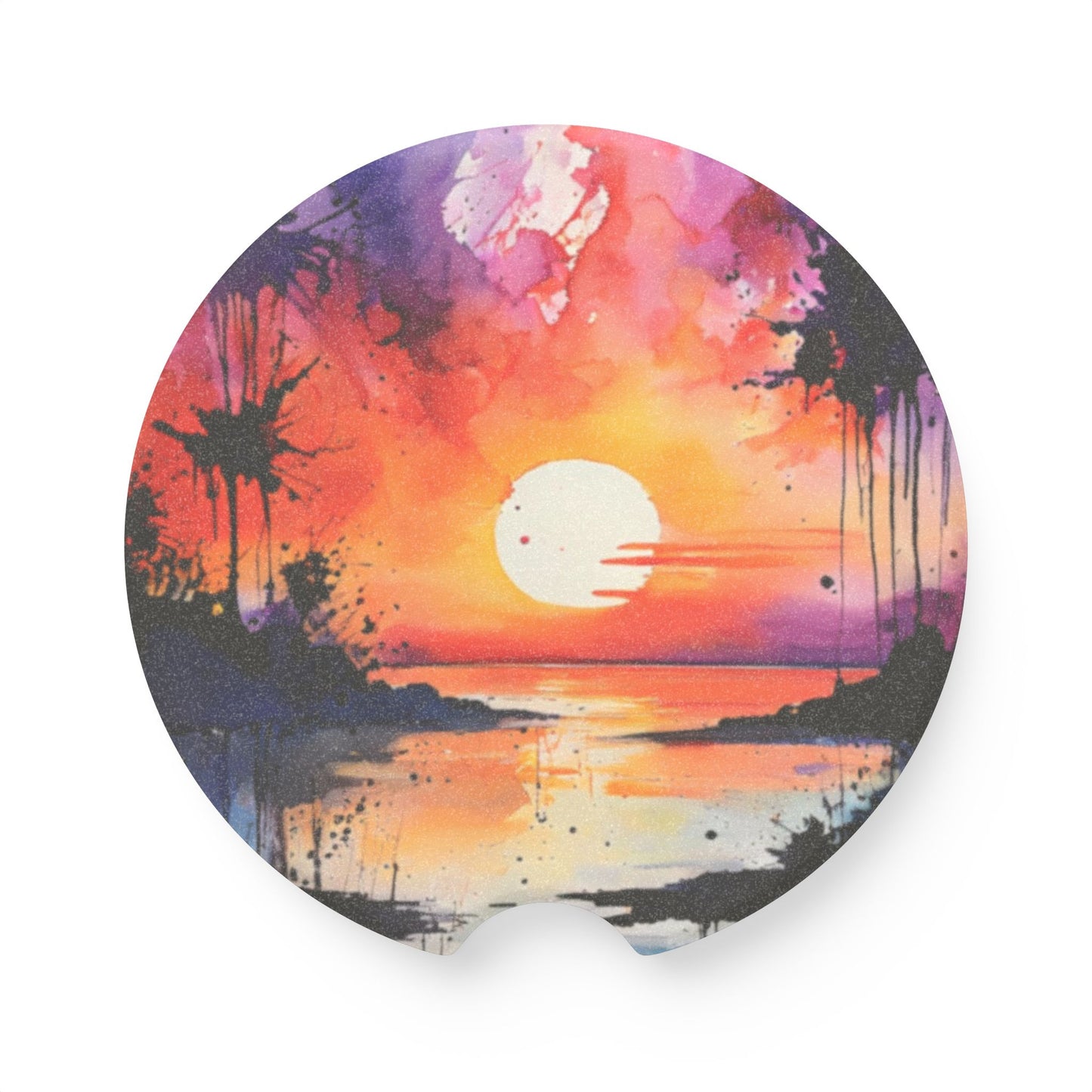 Sunset Beach Car Coaster — Colorful Soapstone Drink Holder for Cars