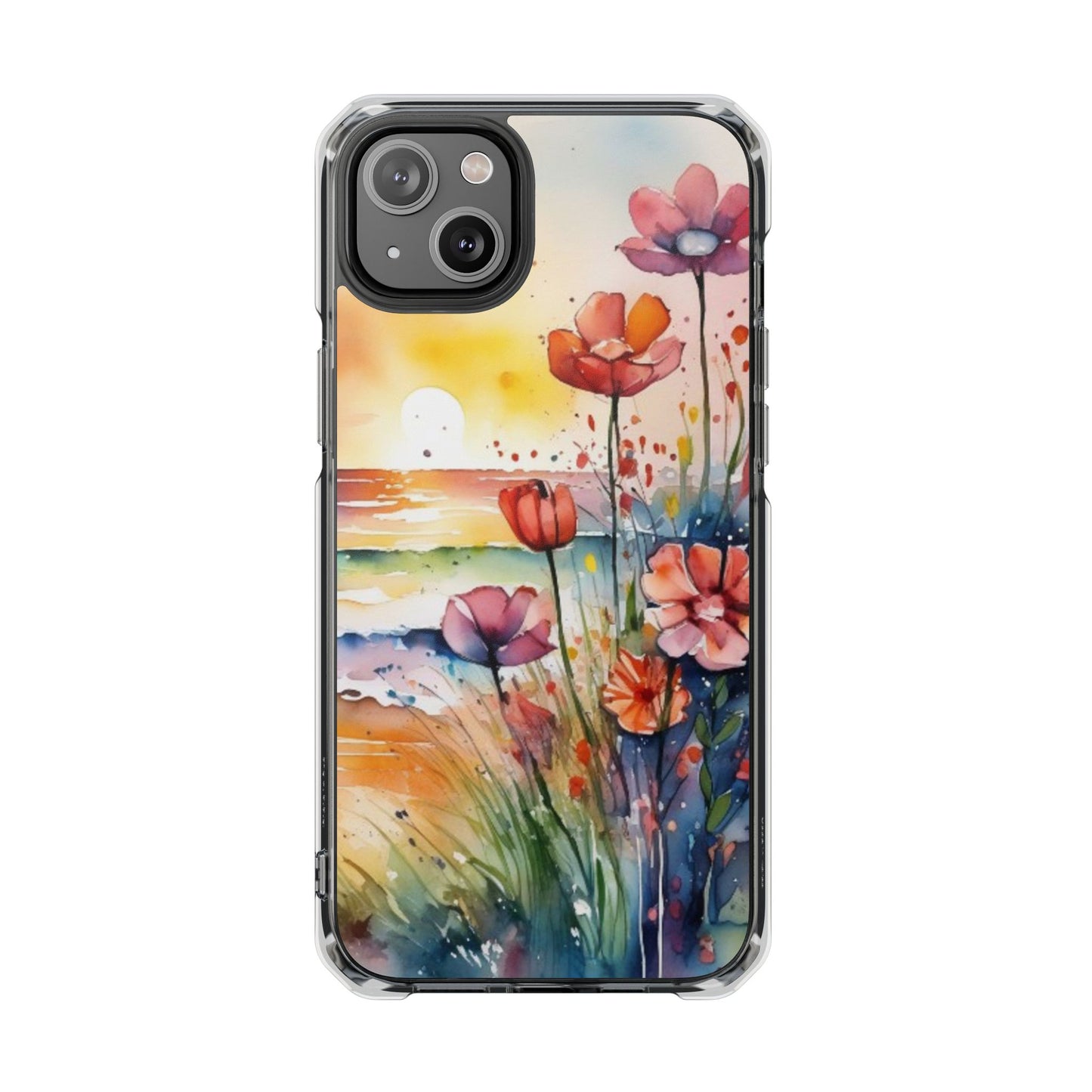 Floral Magnetic Phone Case for iPhone 14\15\16- Clear Impact Protection, Beach case, iphone 16 pro max, iPhone case