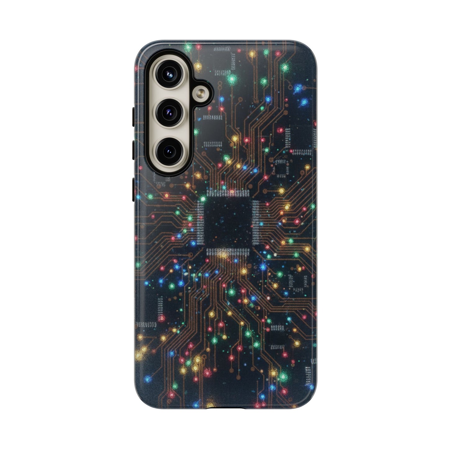 Tough Cases Phone Cases for Samsung Galaxy S25/S24/S23/S22 – Dual Layer, Matte/Glossy Finish, Wireless Charging Compatible, Circuit Board Glow Phone Case — Techy Microchip LED Design
