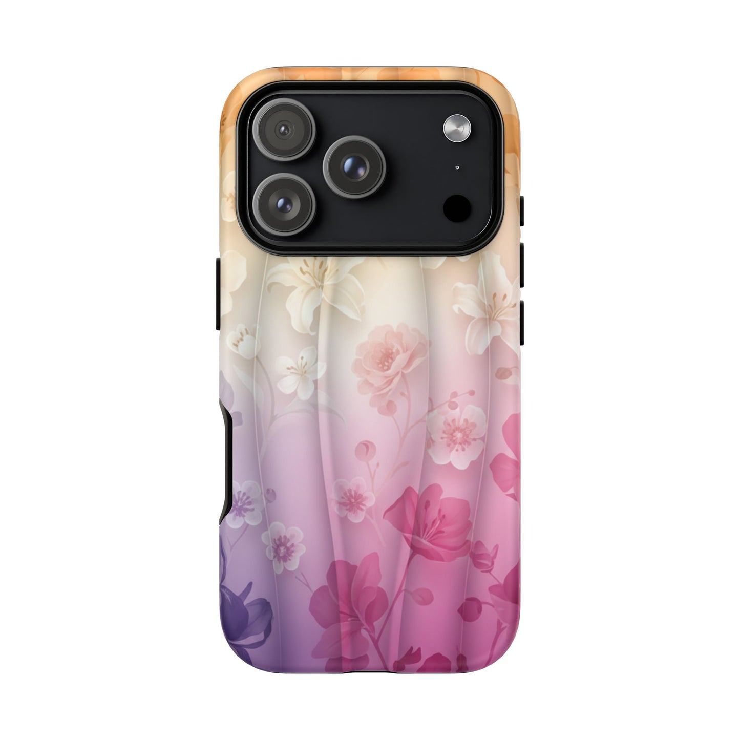 Floral Gradient Phone Case iPhone Tough Cases Phone Cases for iPhone 14\15\16\17 – Dual Layer, Matte/Glossy Finish, Wireless Charging Compatible - Pastel Ombre Flowers Protective Cover